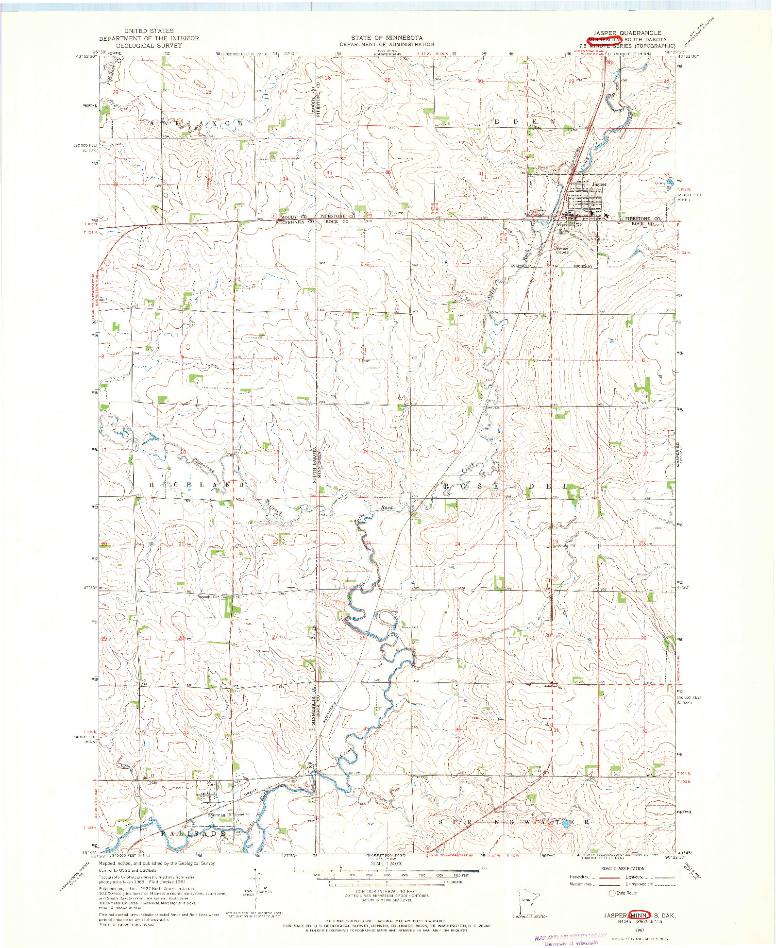 USGS 1:24000-SCALE QUADRANGLE FOR JASPER, MN 1967