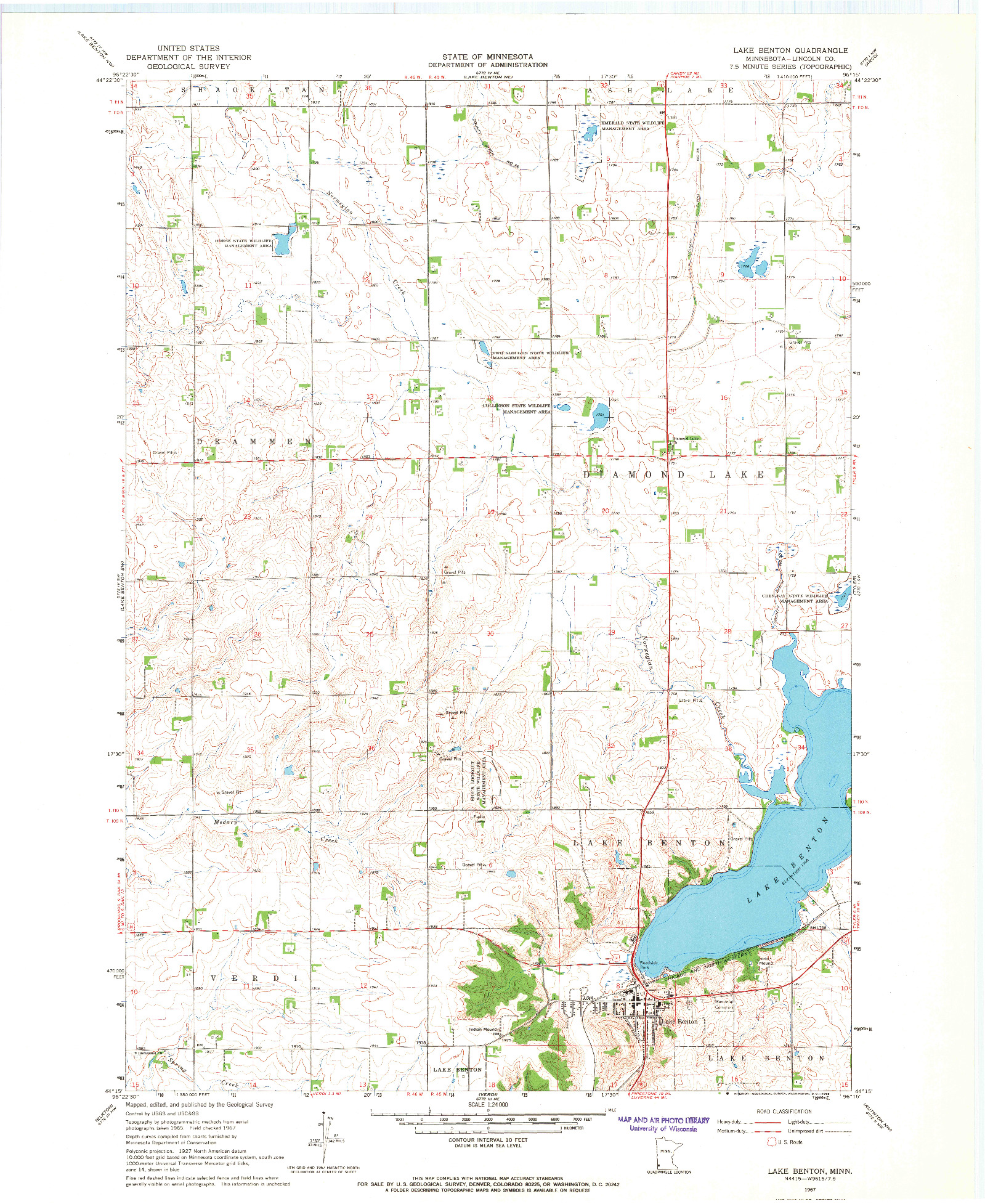 USGS 1:24000-SCALE QUADRANGLE FOR LAKE BENTON, MN 1967