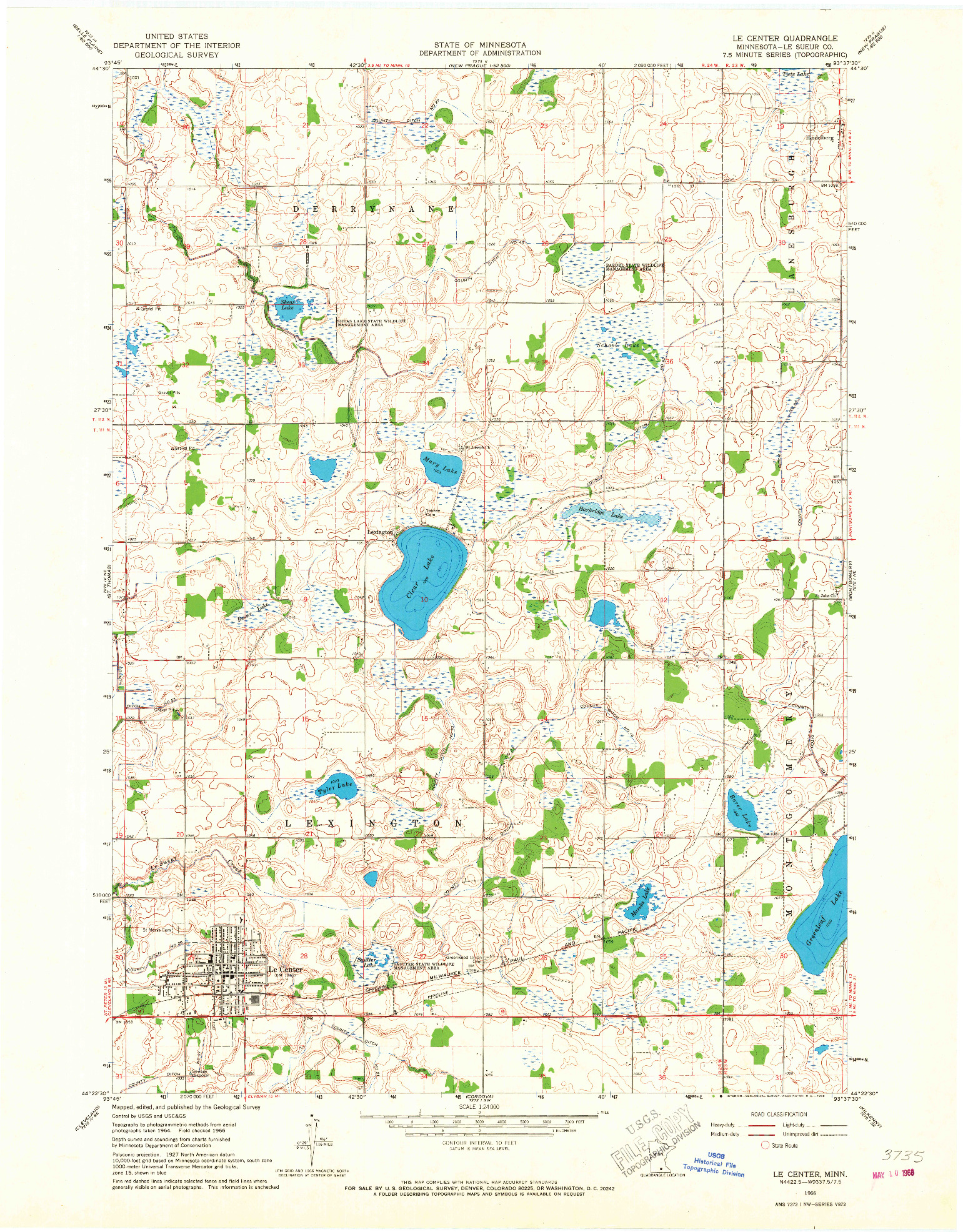 USGS 1:24000-SCALE QUADRANGLE FOR LE CENTER, MN 1966