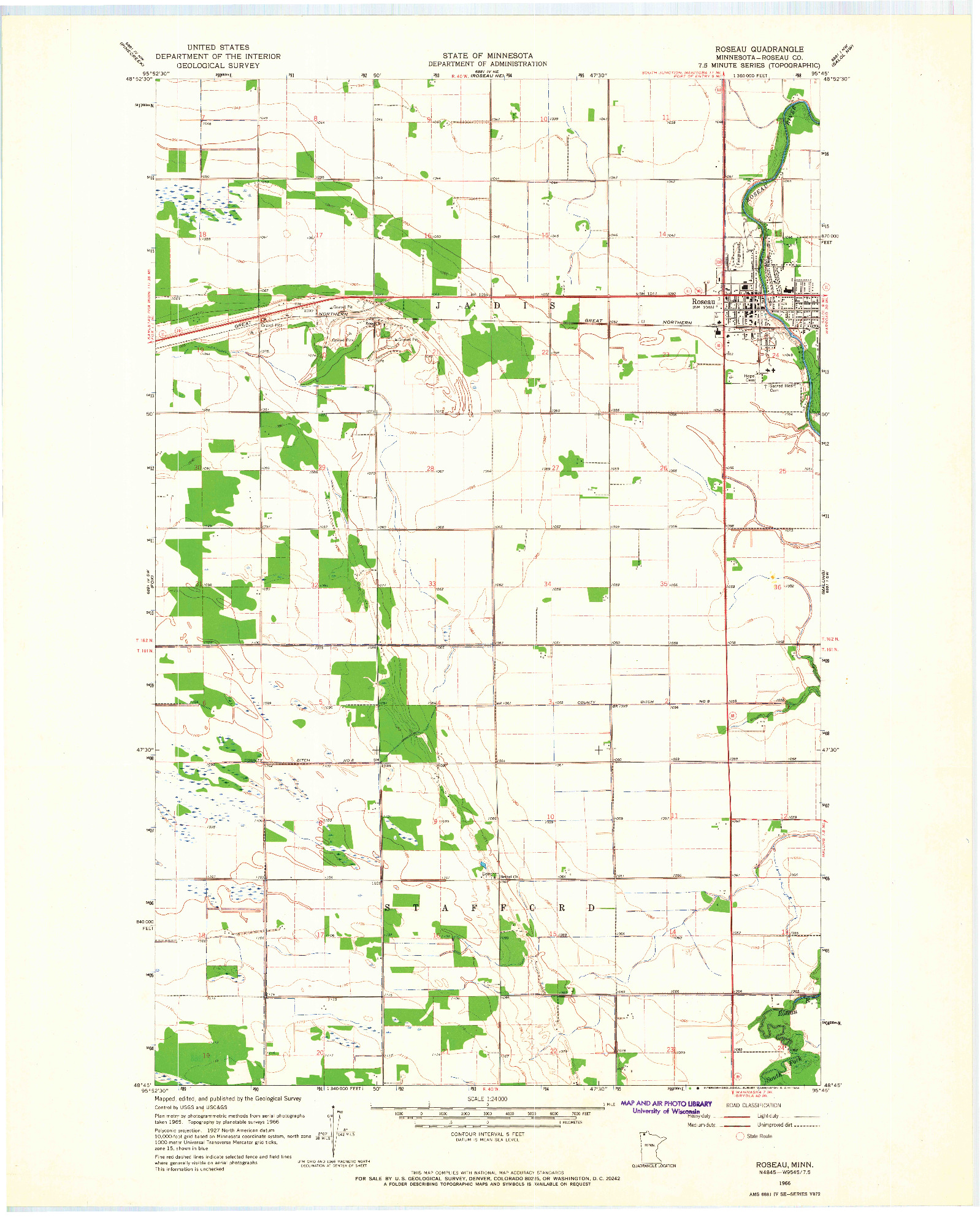 USGS 1:24000-SCALE QUADRANGLE FOR ROSEAU, MN 1966