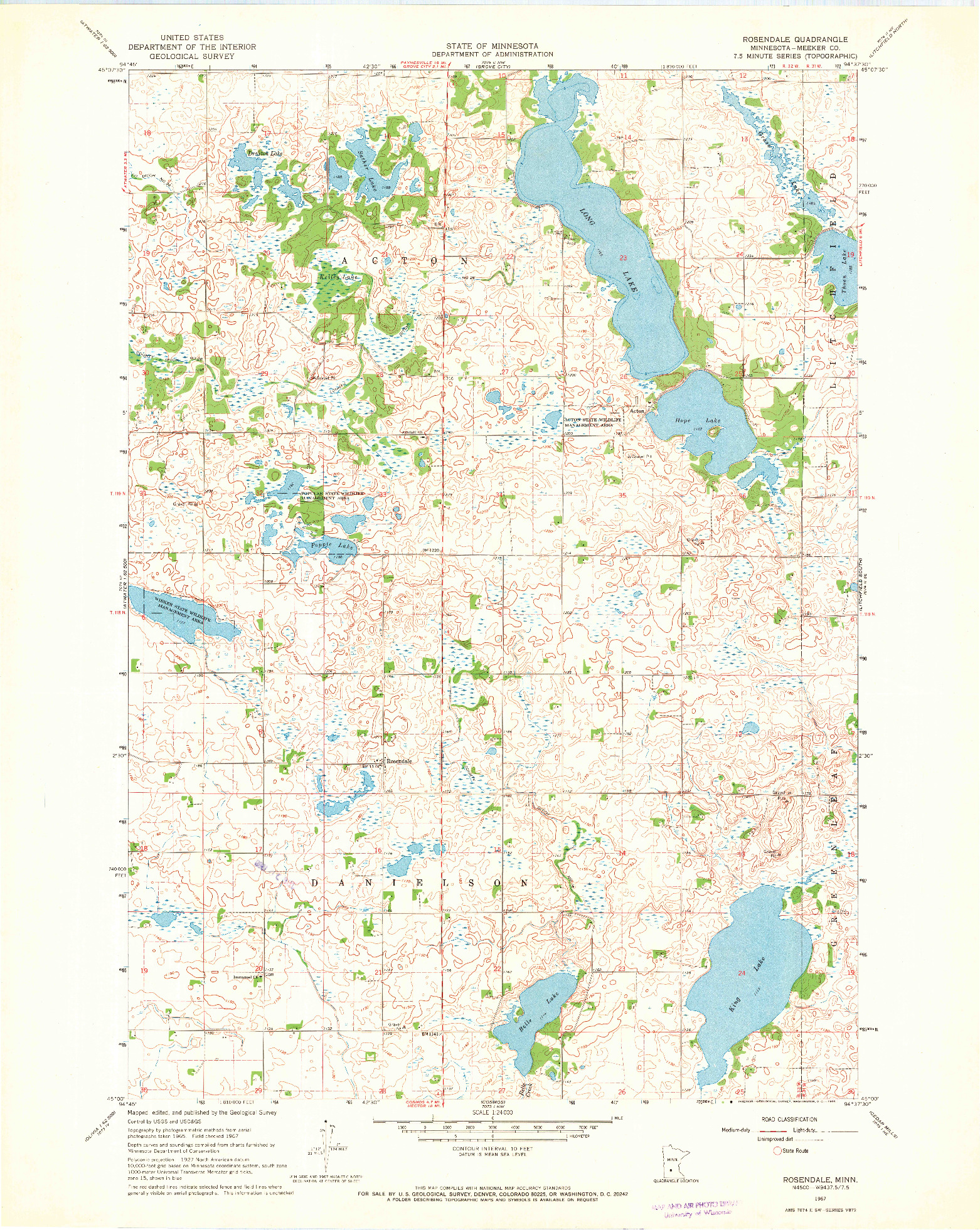USGS 1:24000-SCALE QUADRANGLE FOR ROSENDALE, MN 1967