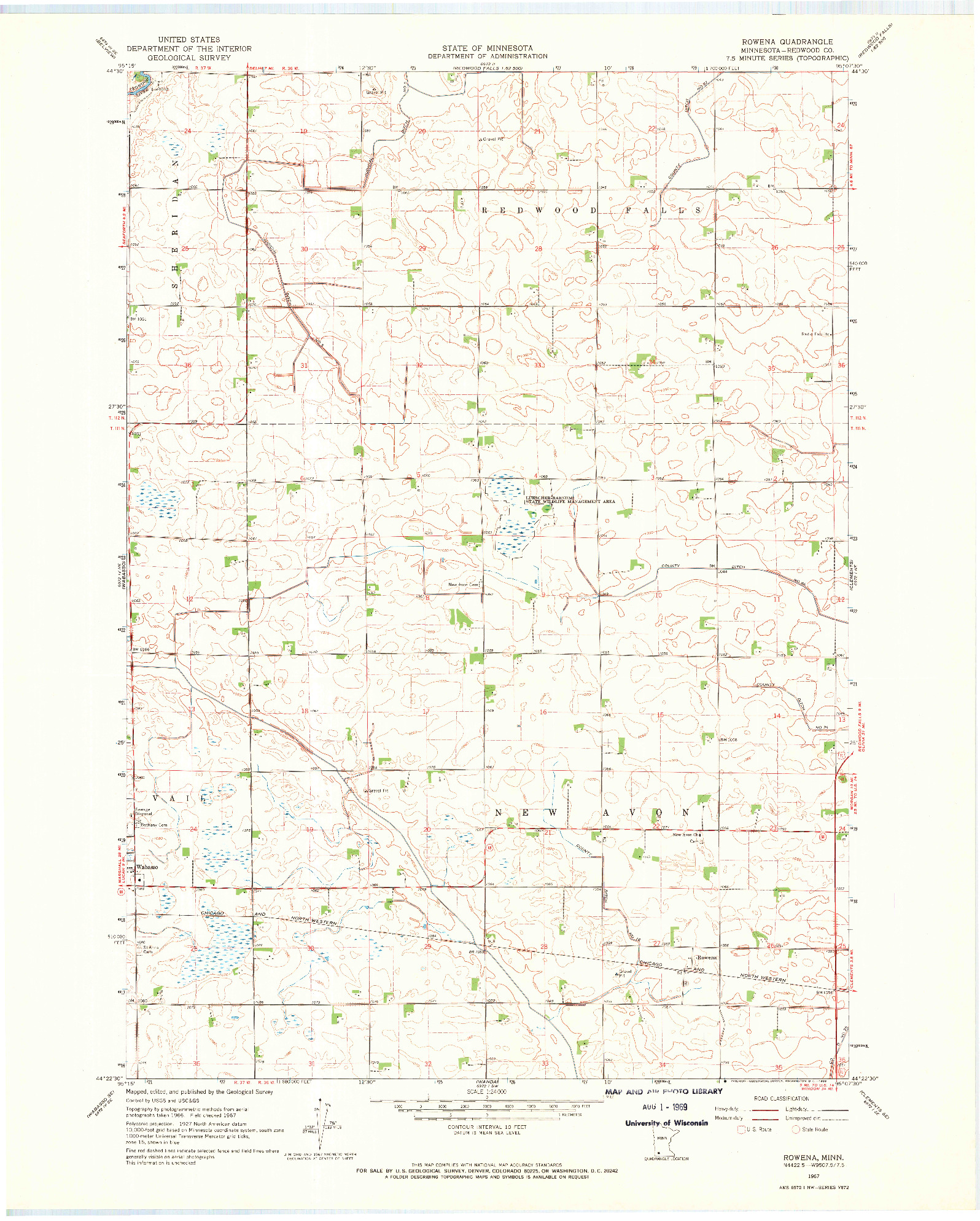 USGS 1:24000-SCALE QUADRANGLE FOR ROWENA, MN 1967