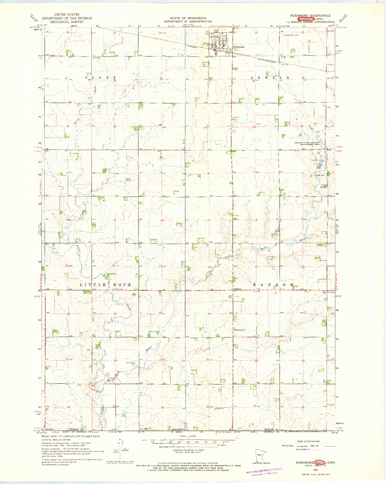 USGS 1:24000-SCALE QUADRANGLE FOR RUSHMORE, MN 1967