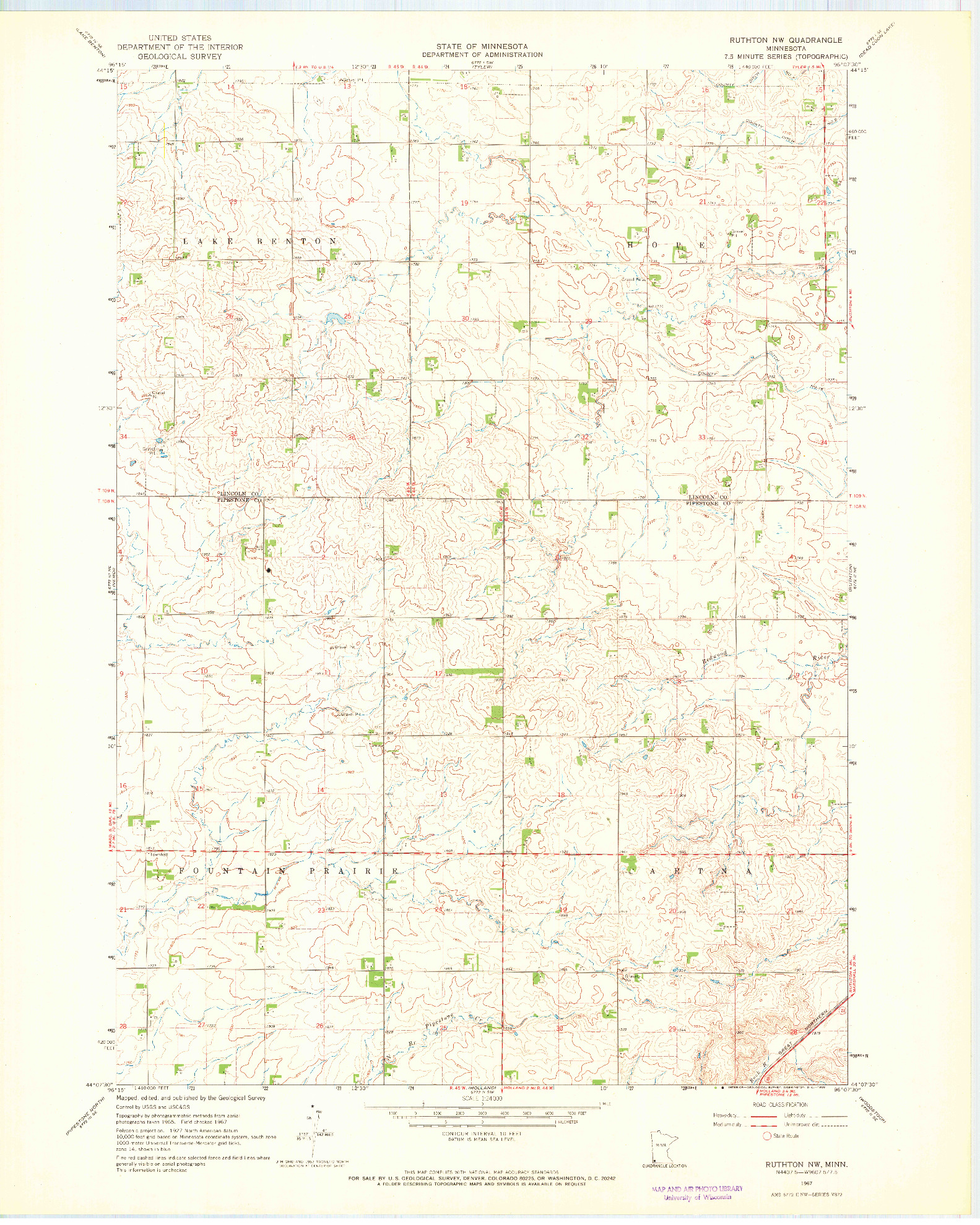 USGS 1:24000-SCALE QUADRANGLE FOR RUTHTON NW, MN 1967