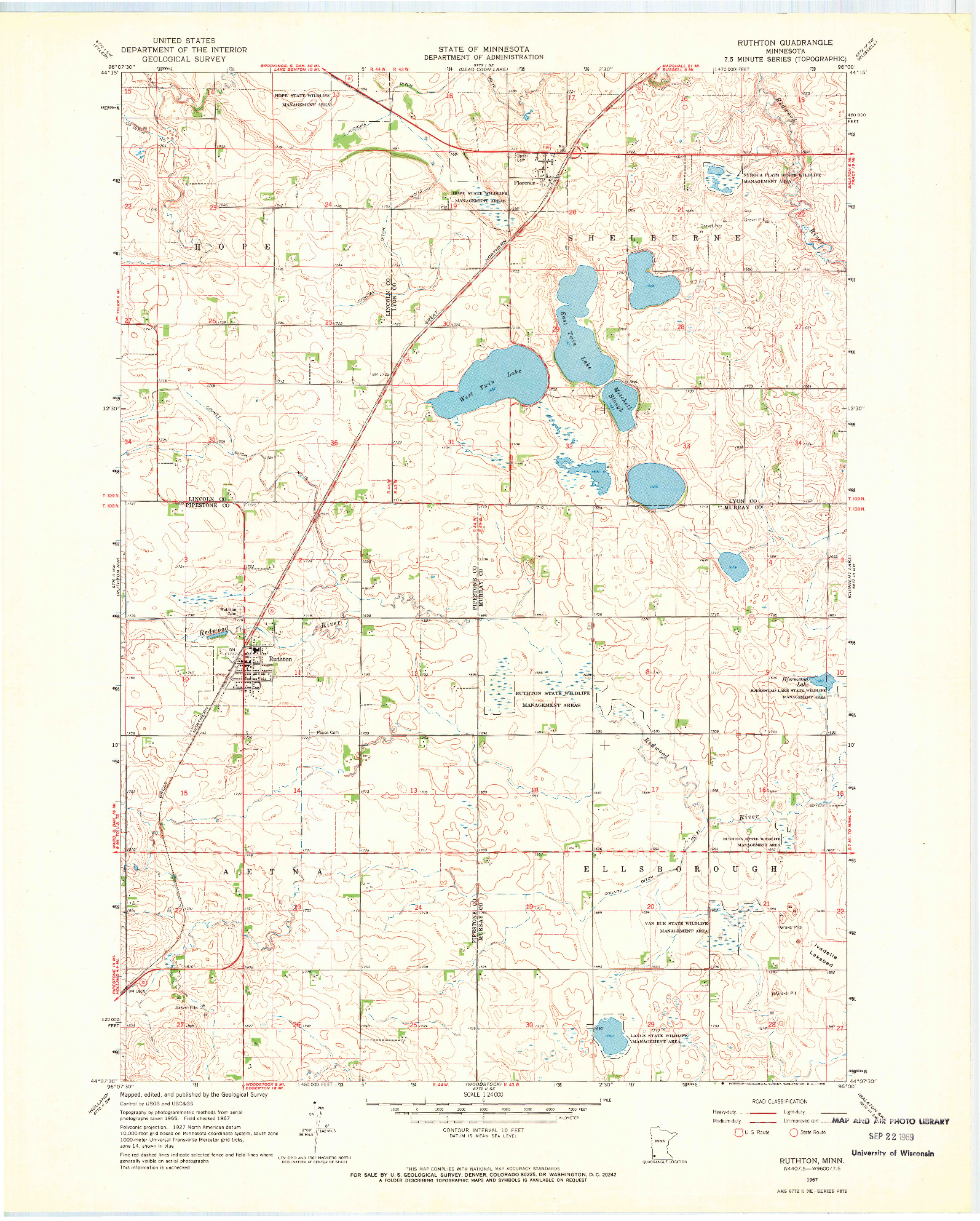 USGS 1:24000-SCALE QUADRANGLE FOR RUTHTON, MN 1967