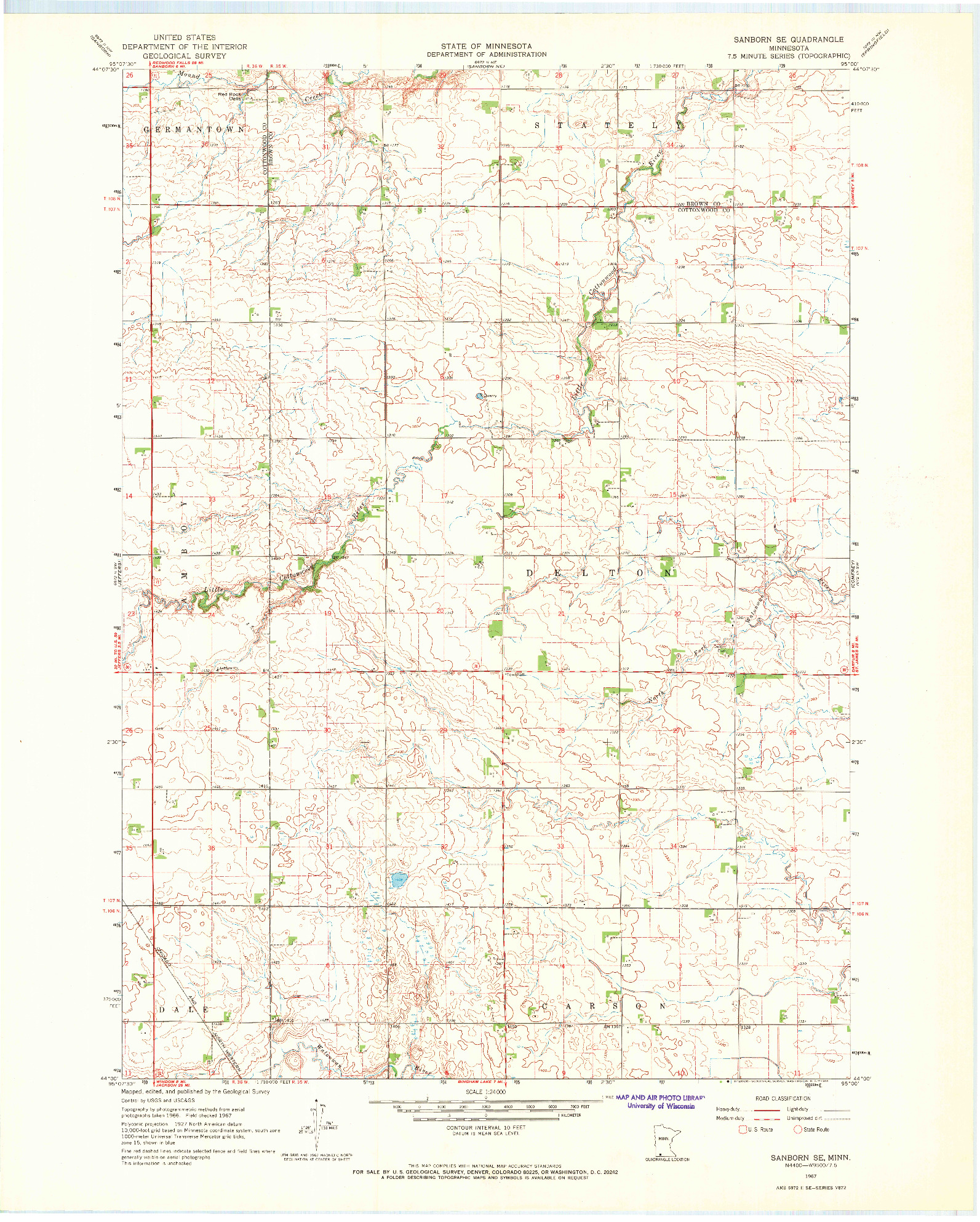 USGS 1:24000-SCALE QUADRANGLE FOR SANBORN SE, MN 1967
