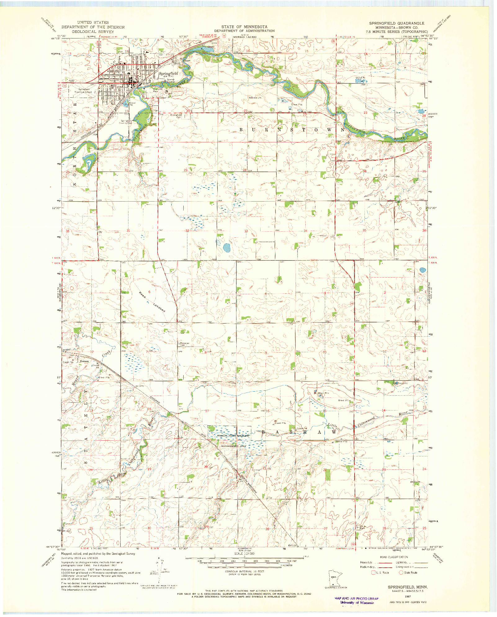 USGS 1:24000-SCALE QUADRANGLE FOR SPRINGFIELD, MN 1967