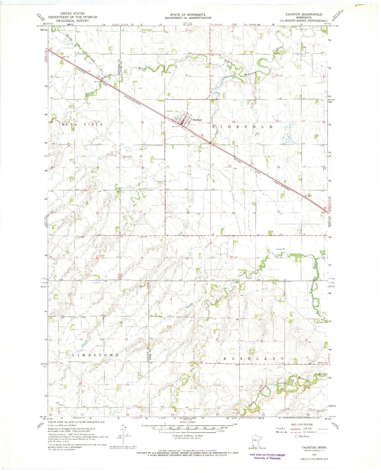 USGS 1:24000-SCALE QUADRANGLE FOR TAUNTON, MN 1967