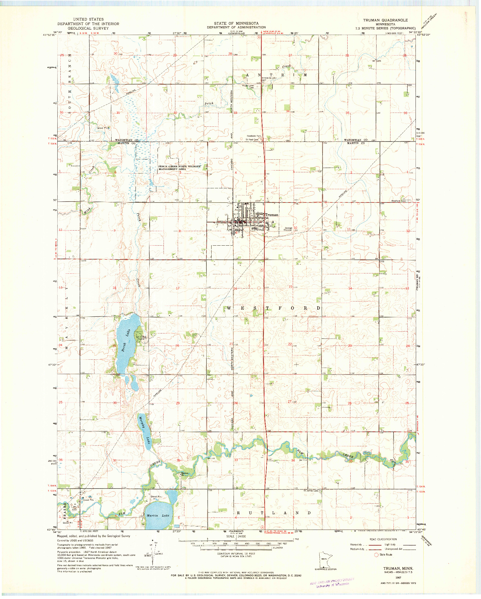 USGS 1:24000-SCALE QUADRANGLE FOR TRUMAN, MN 1967