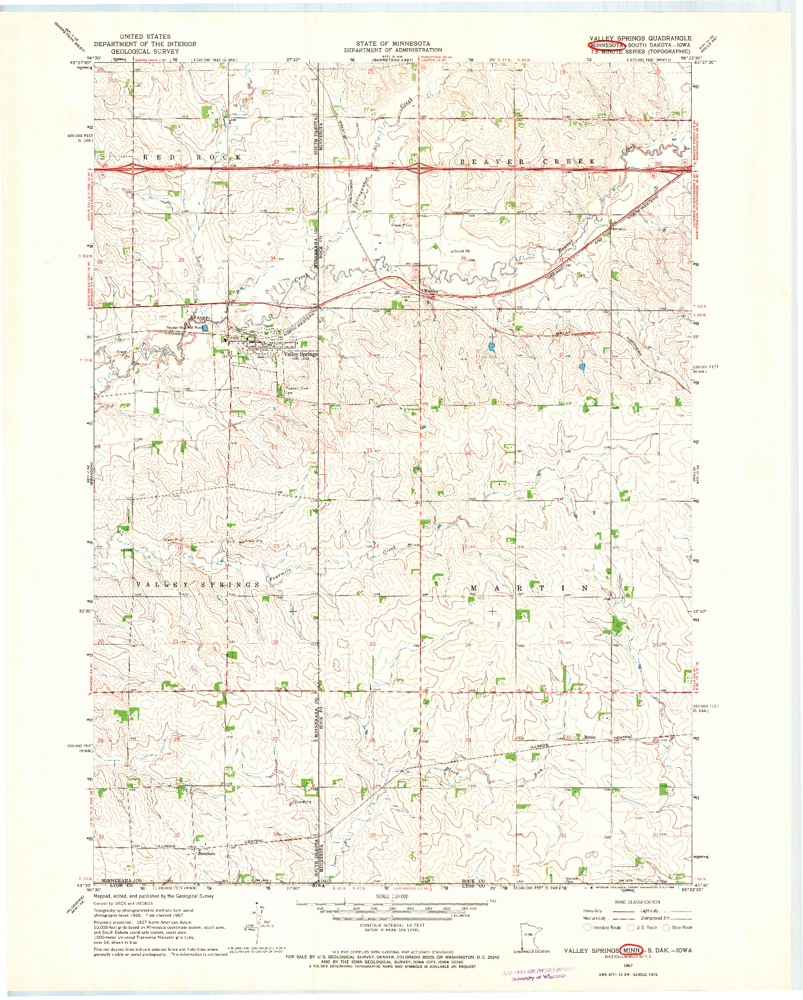 USGS 1:24000-SCALE QUADRANGLE FOR VALLEY SPRINGS, MN 1967