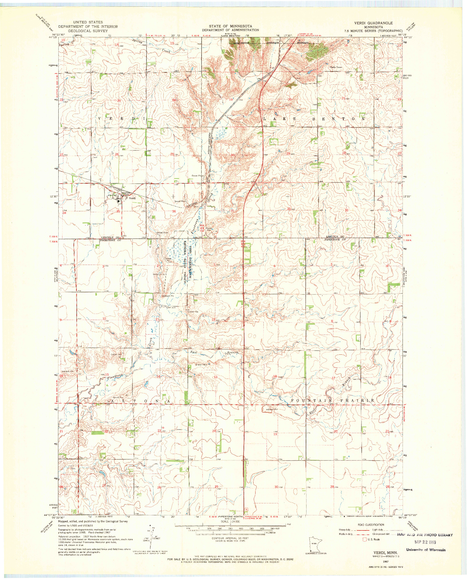 USGS 1:24000-SCALE QUADRANGLE FOR VERDI, MN 1967