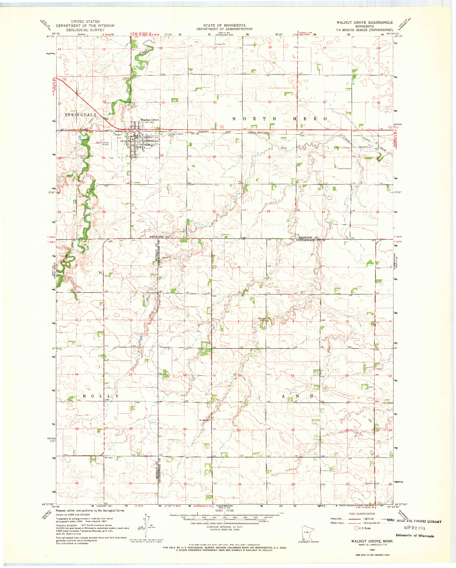 USGS 1:24000-SCALE QUADRANGLE FOR WALNUT GROVE, MN 1967
