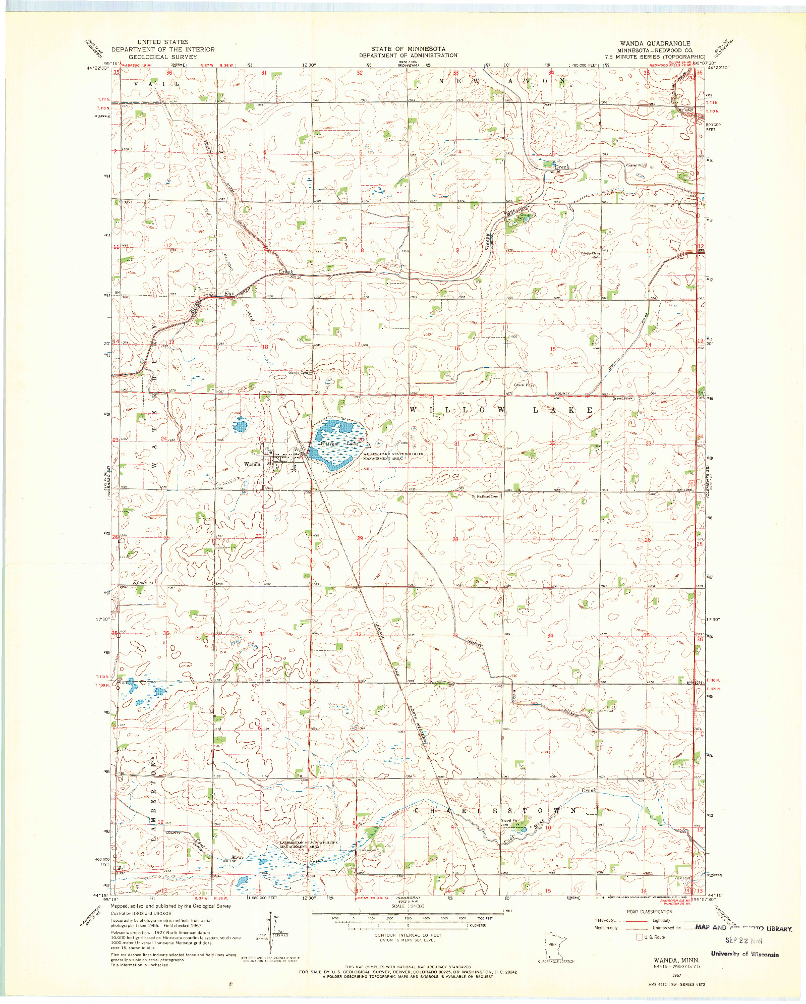 USGS 1:24000-SCALE QUADRANGLE FOR WANDA, MN 1967
