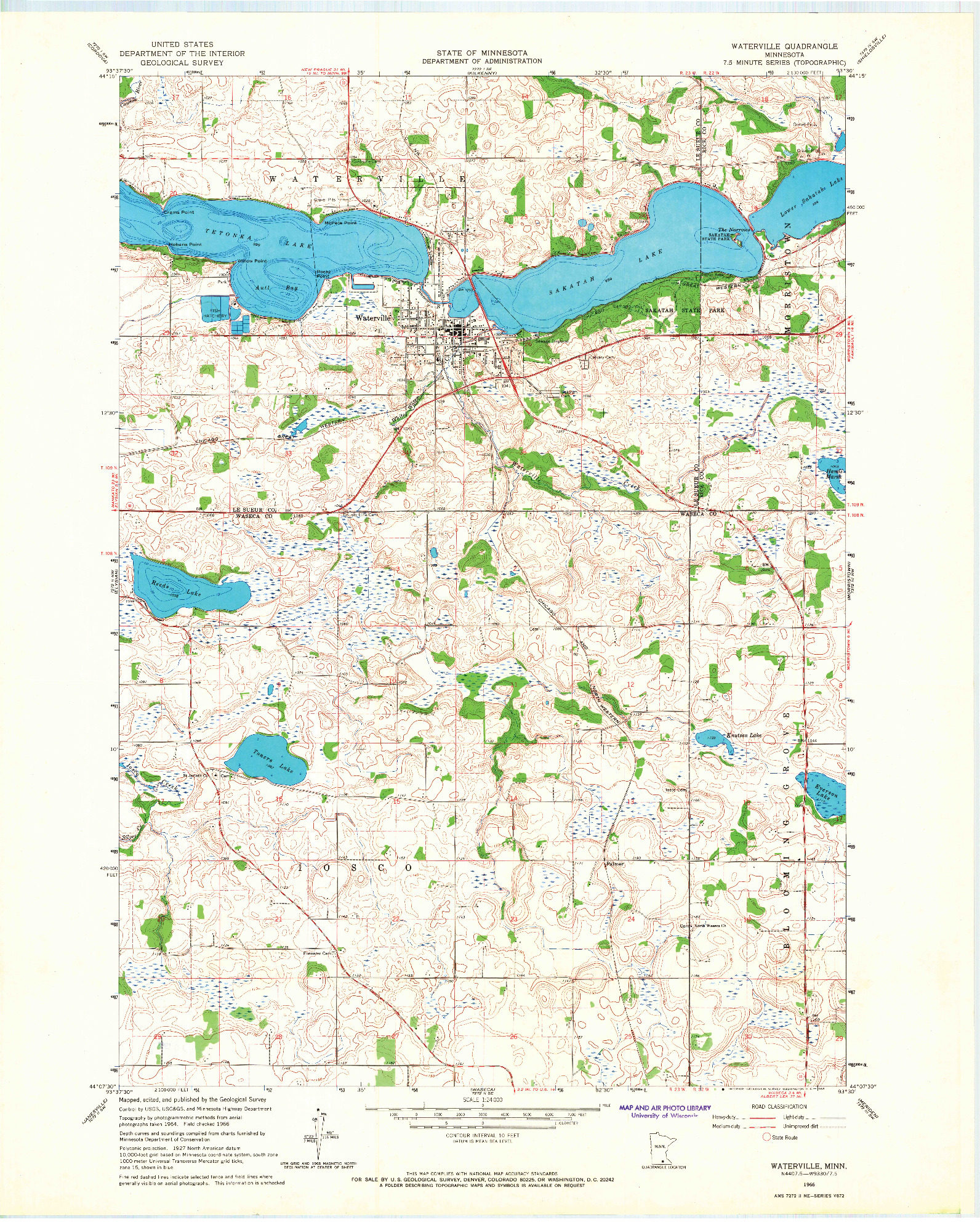 USGS 1:24000-SCALE QUADRANGLE FOR WATERVILLE, MN 1966