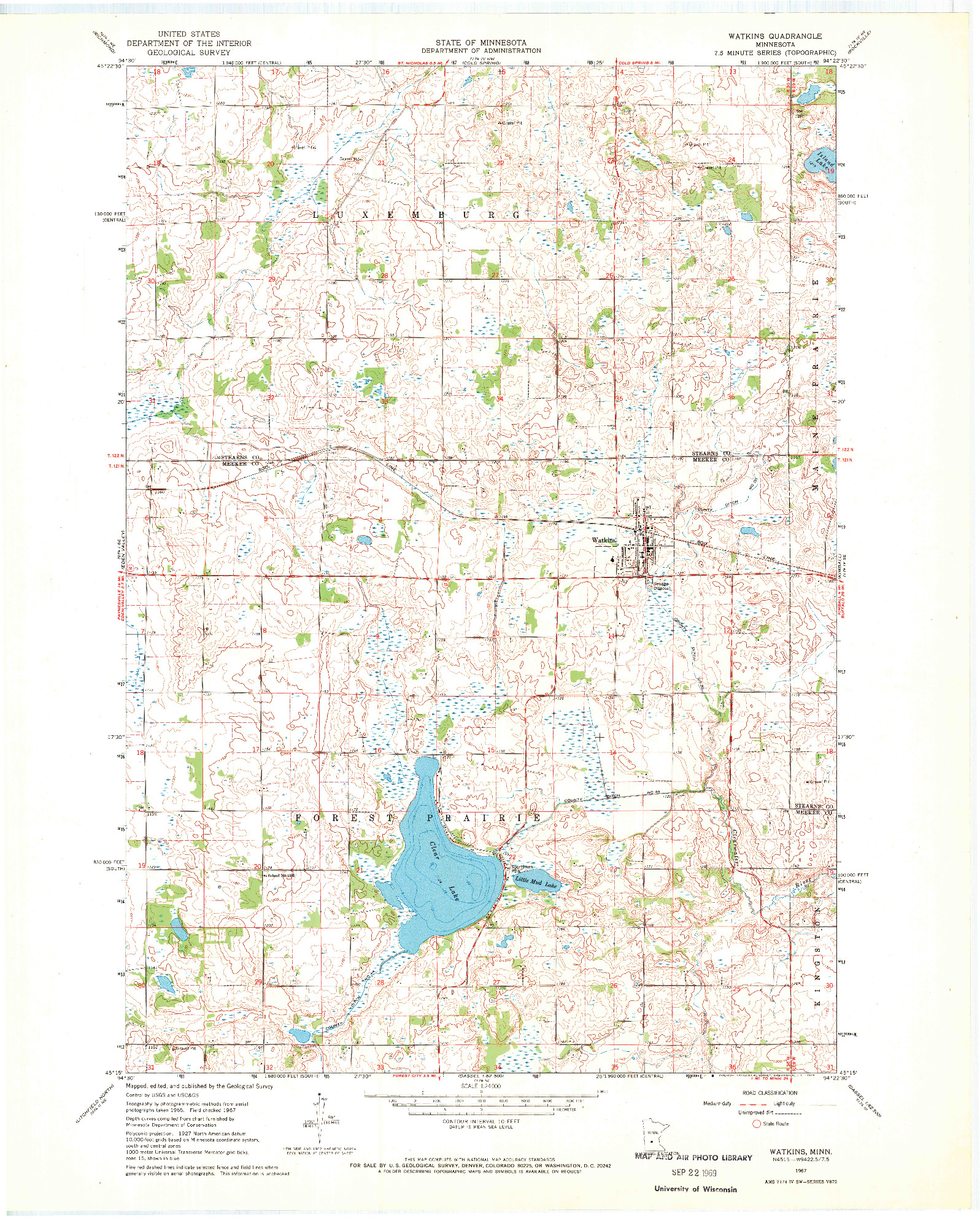 USGS 1:24000-SCALE QUADRANGLE FOR WATKINS, MN 1967