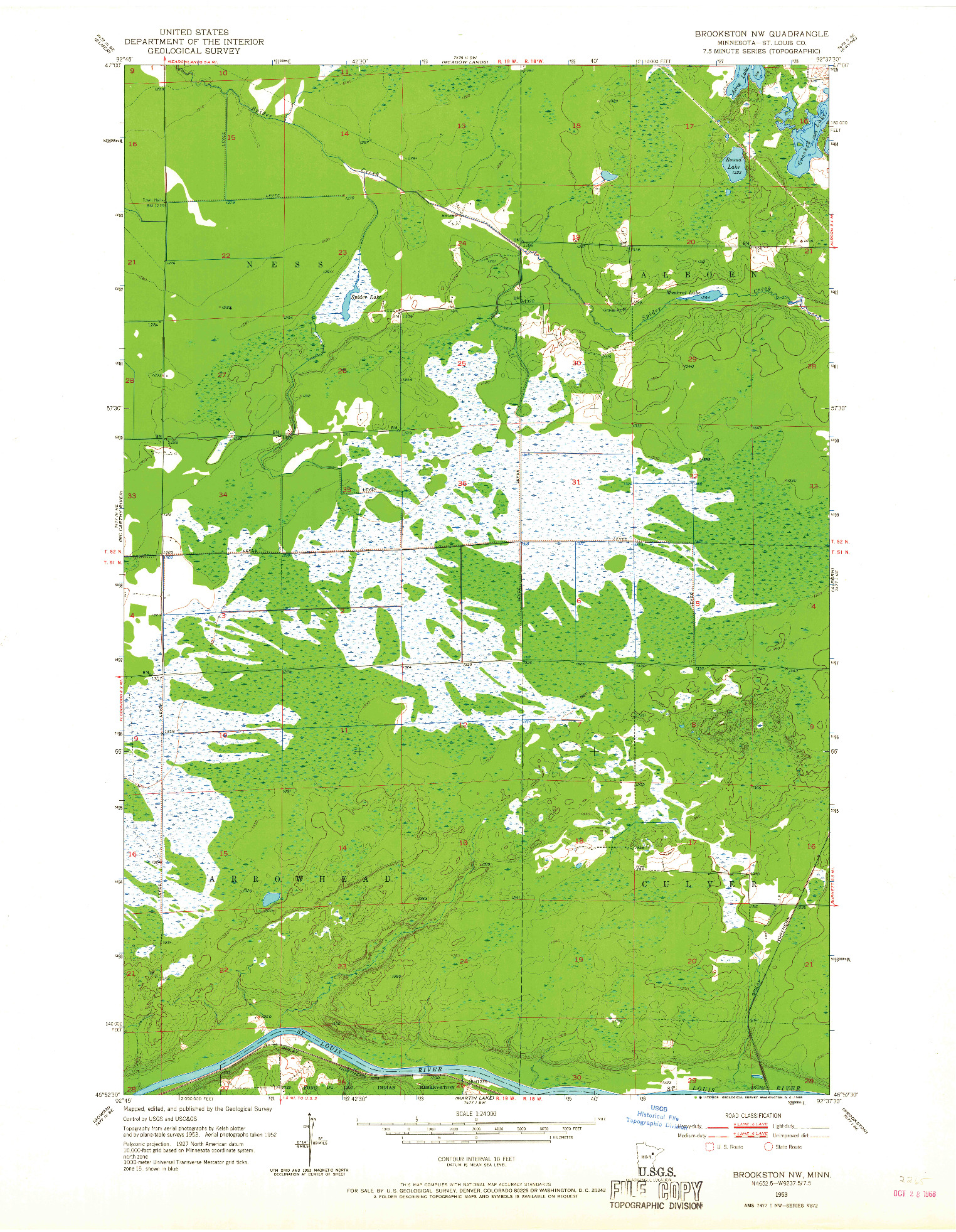 USGS 1:24000-SCALE QUADRANGLE FOR BROOKSTON NW, MN 1953