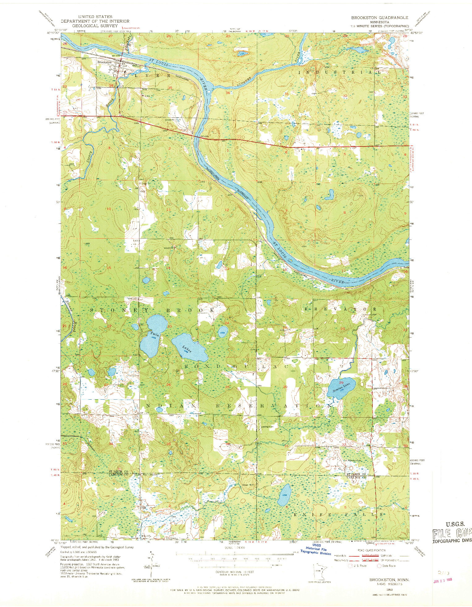 USGS 1:24000-SCALE QUADRANGLE FOR BROOKSTON, MN 1953