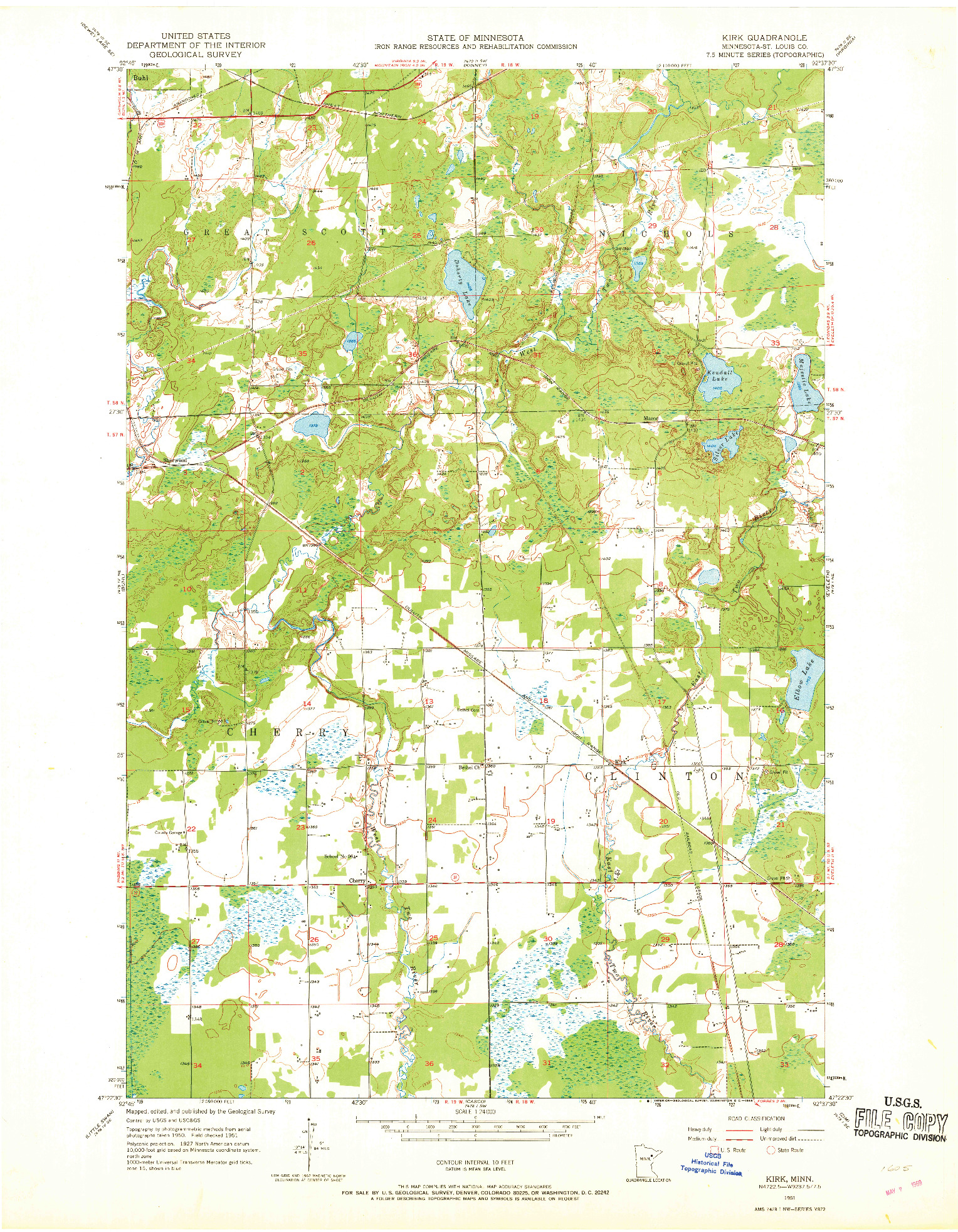 USGS 1:24000-SCALE QUADRANGLE FOR KIRK, MN 1951
