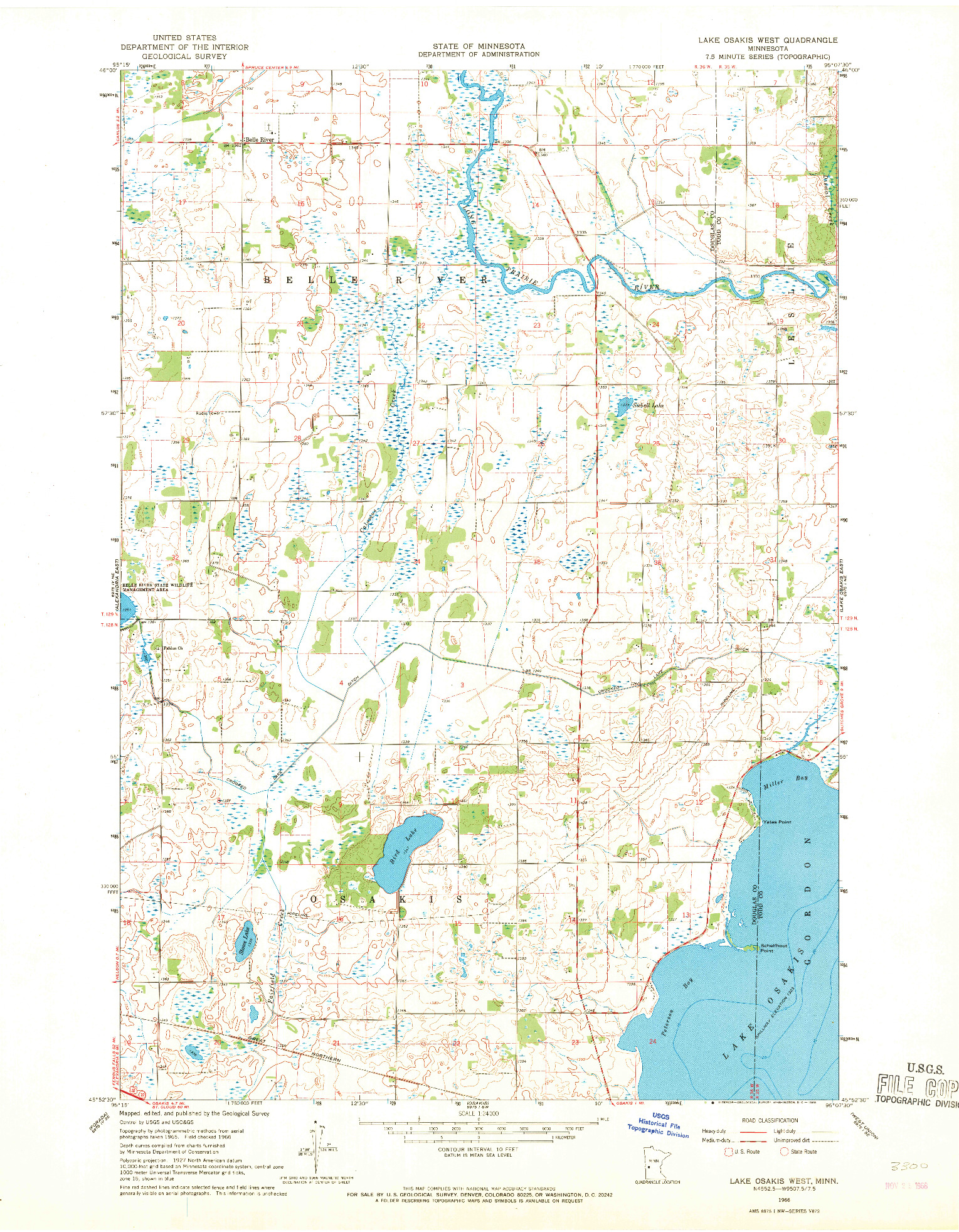 USGS 1:24000-SCALE QUADRANGLE FOR LAKE OSAKIS WEST, MN 1966