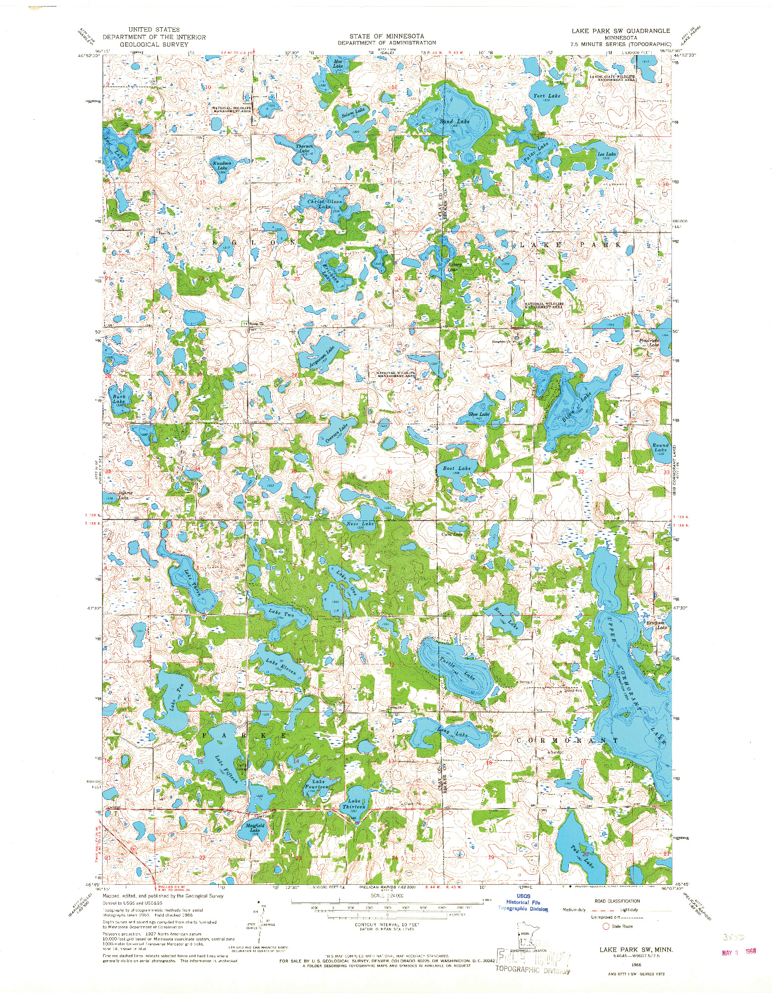 USGS 1:24000-SCALE QUADRANGLE FOR LAKE PARK SW, MN 1966