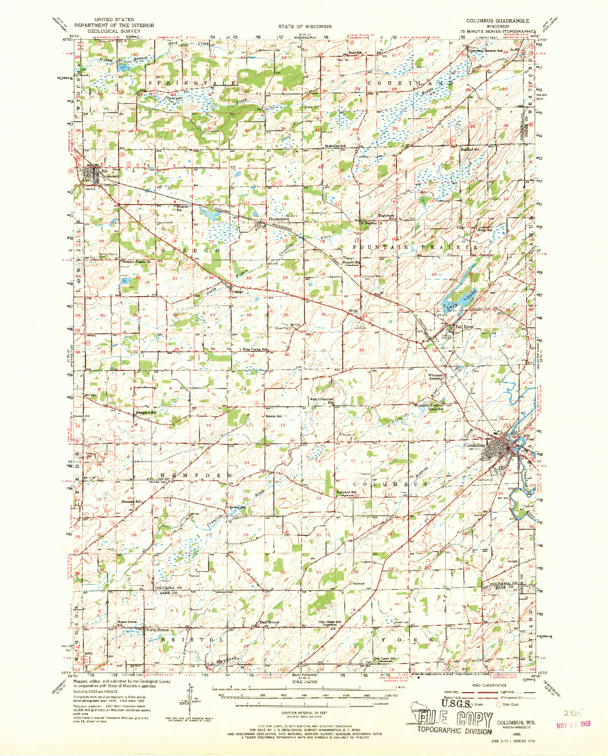 USGS 1:62500-SCALE QUADRANGLE FOR COLUMBUS, WI 1955