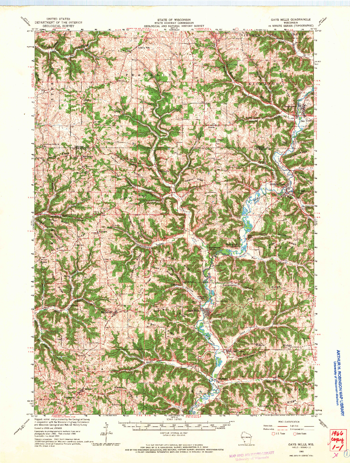 USGS 1:62500-SCALE QUADRANGLE FOR GAYS MILLS, WI 1966