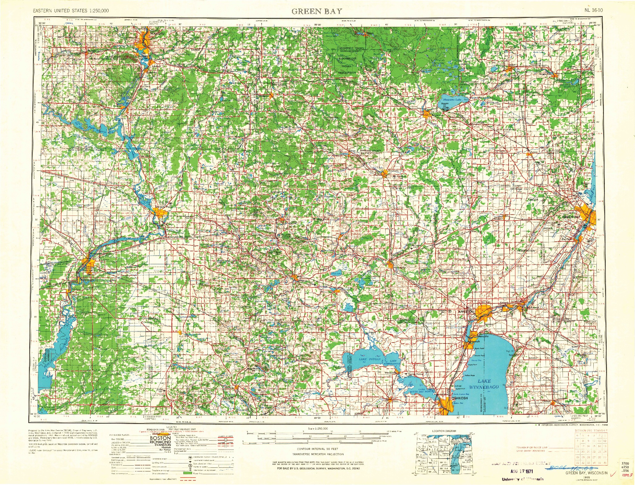 USGS 1:250000-SCALE QUADRANGLE FOR GREEN BAY, WI 1955