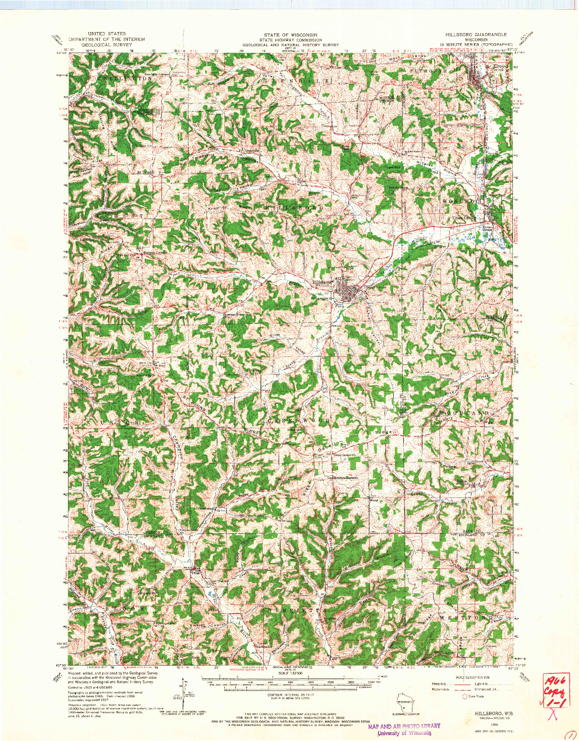 USGS 1:62500-SCALE QUADRANGLE FOR HILLSBORO, WI 1966