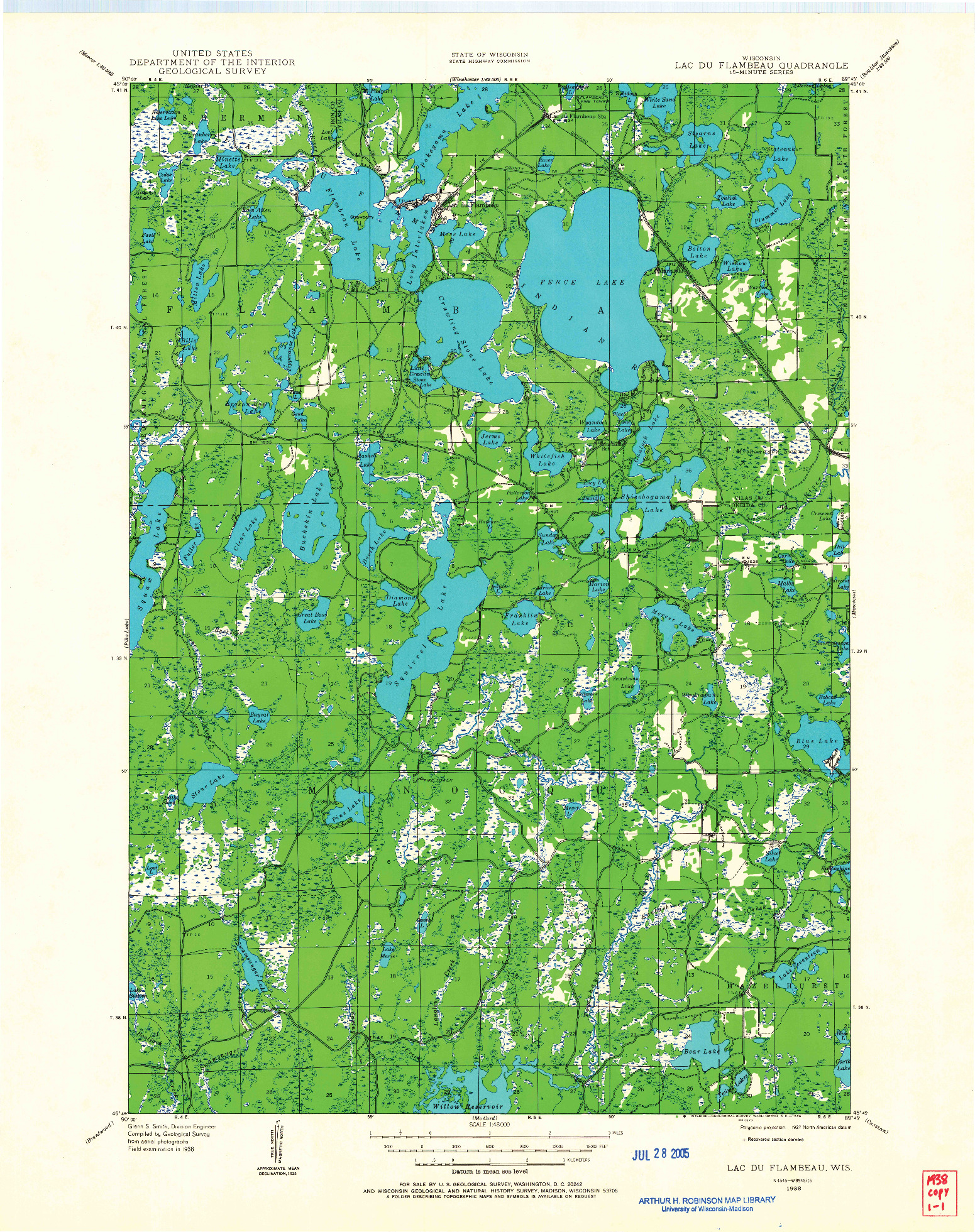 USGS 1:48000-SCALE QUADRANGLE FOR LAC DU FLAMBEAU, WI 1938