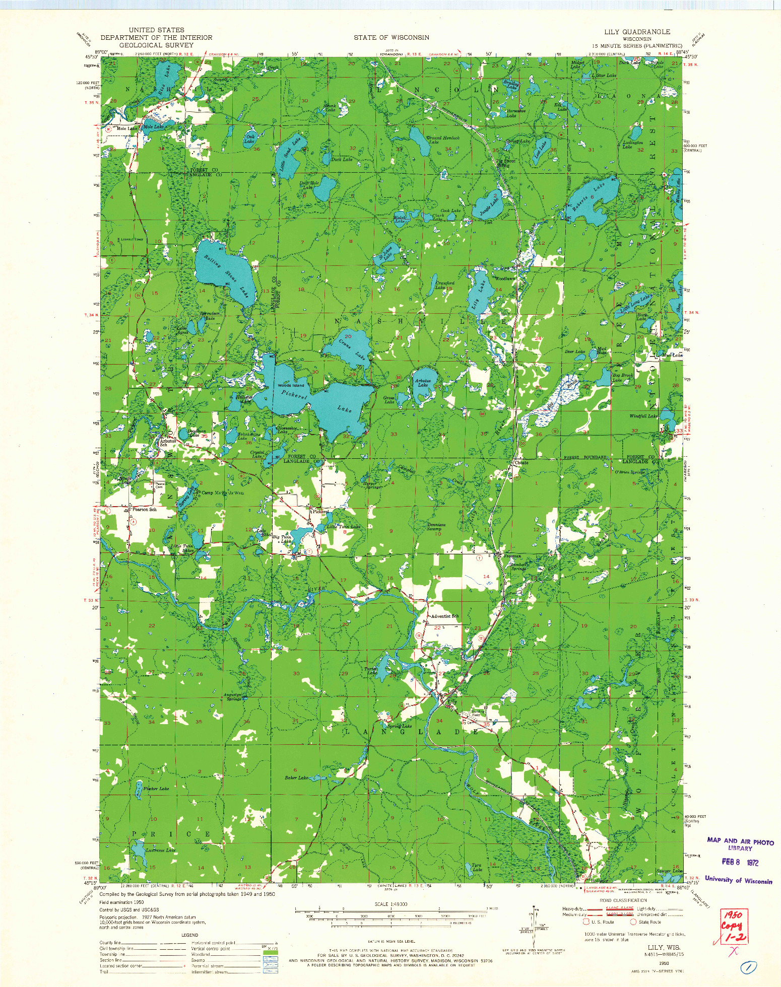 USGS 1:48000-SCALE QUADRANGLE FOR LILY, WI 1950