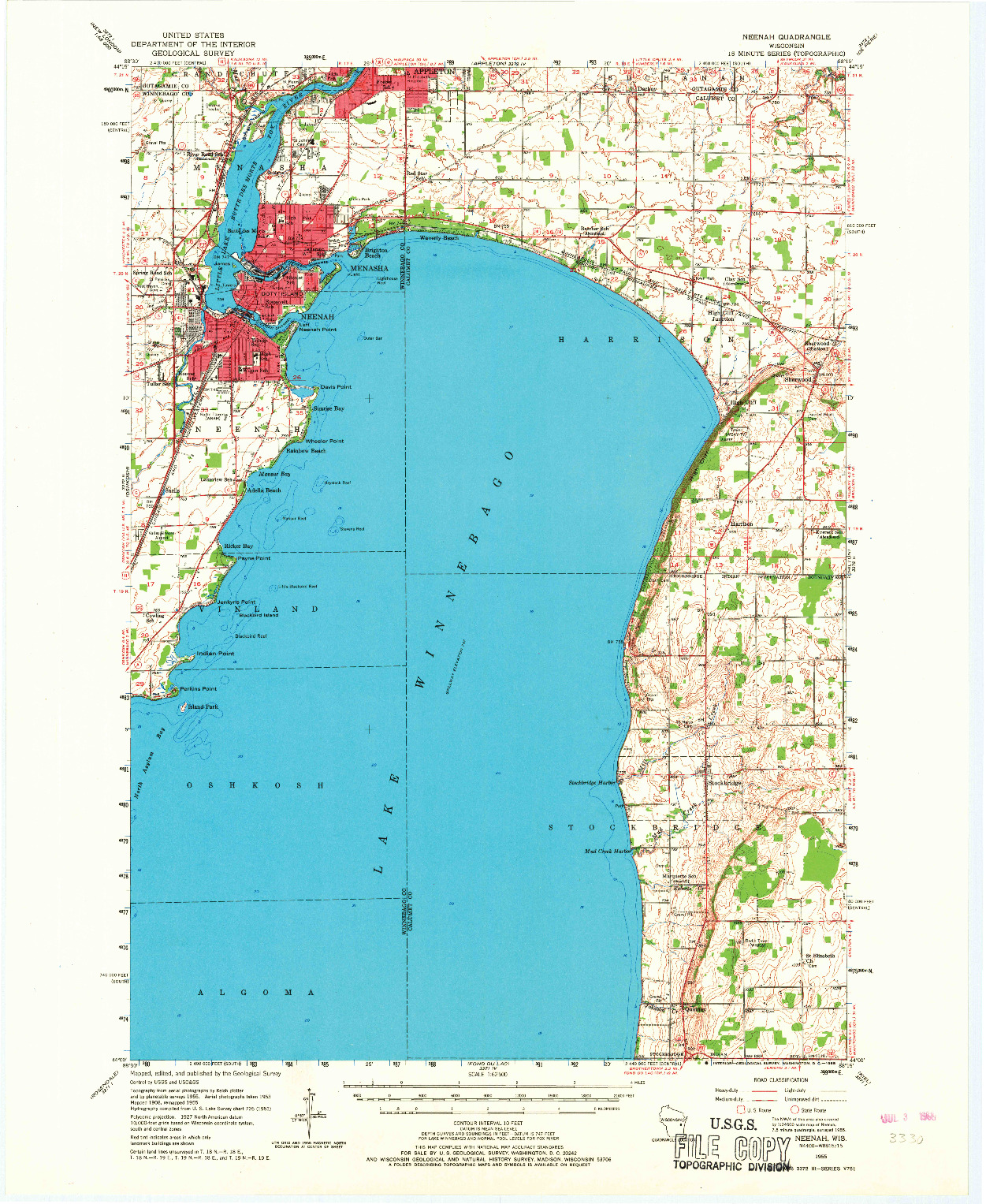 USGS 1:62500-SCALE QUADRANGLE FOR NEENAH, WI 1955