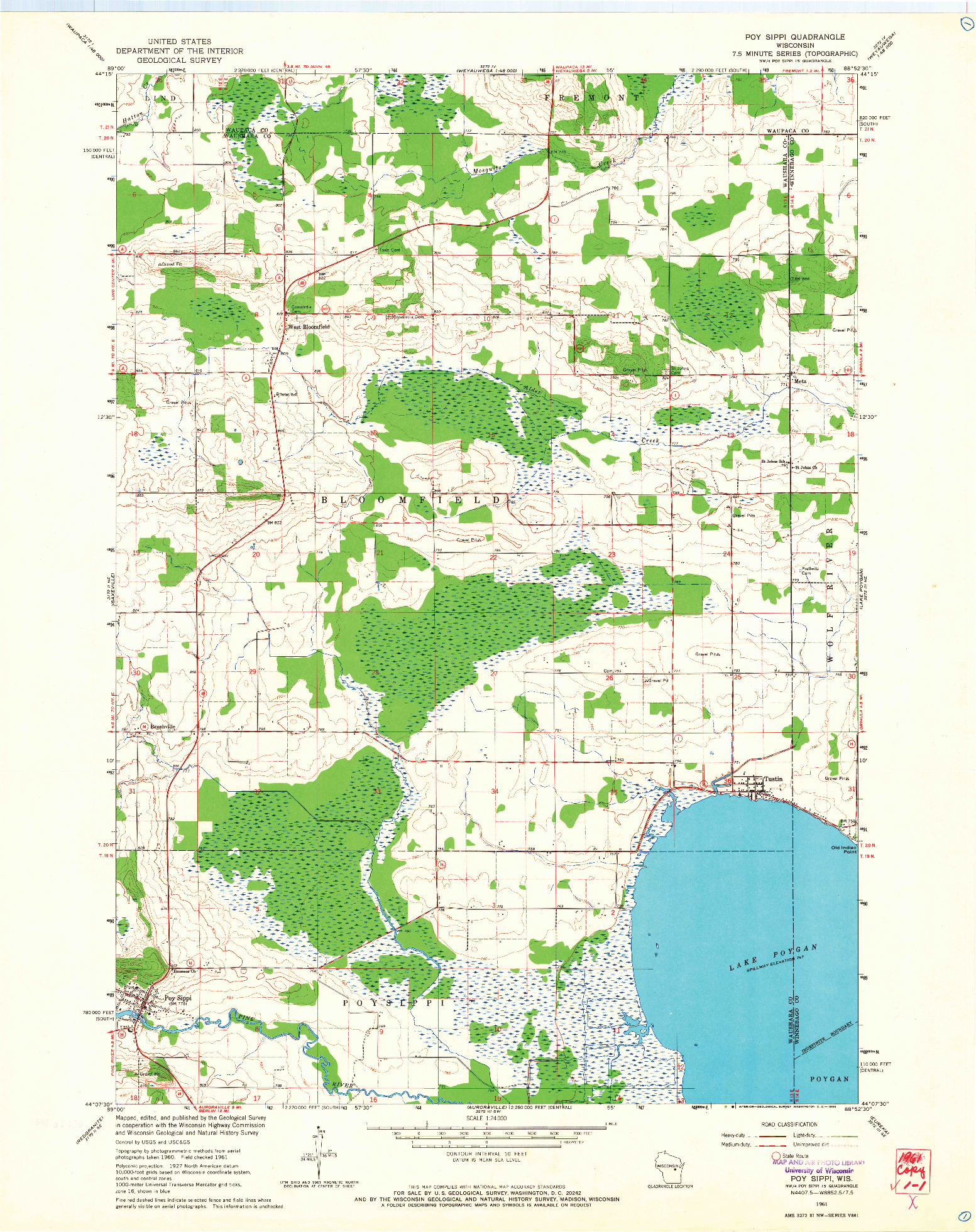 USGS 1:24000-SCALE QUADRANGLE FOR POY SIPPI, WI 1961