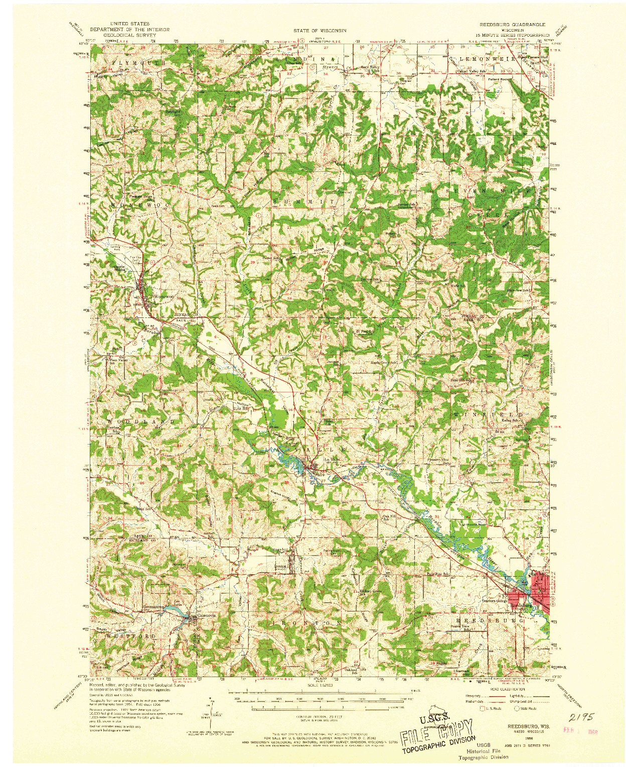 USGS 1:62500-SCALE QUADRANGLE FOR REEDSBURG, WI 1956