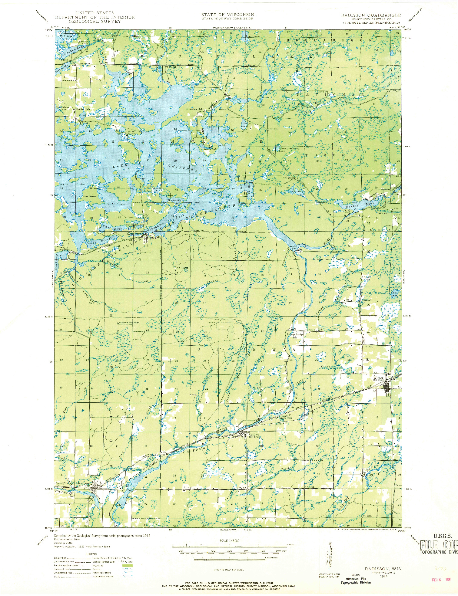 USGS 1:48000-SCALE QUADRANGLE FOR RADISSON, WI 1944