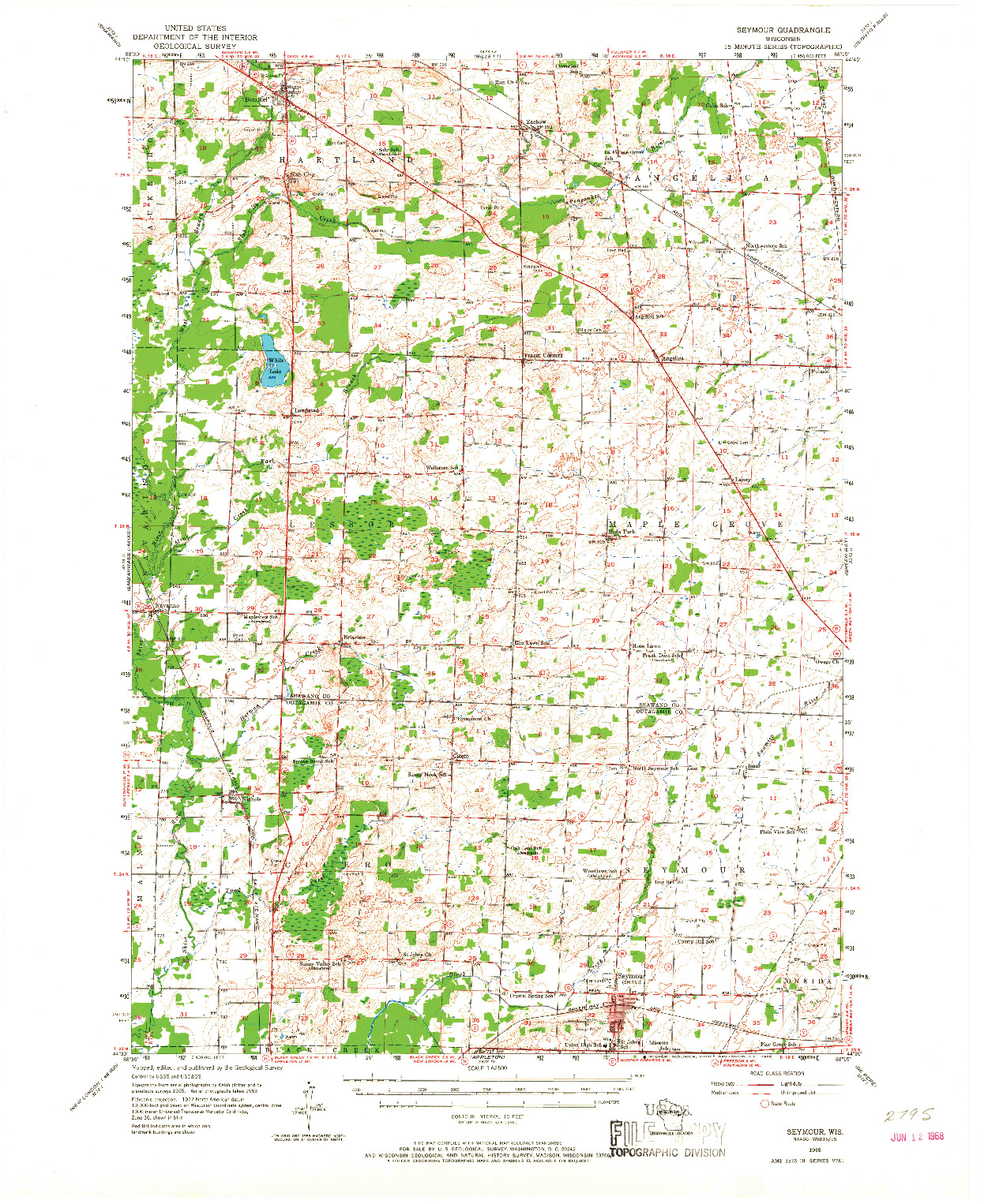 USGS 1:62500-SCALE QUADRANGLE FOR SEYMOUR, WI 1955