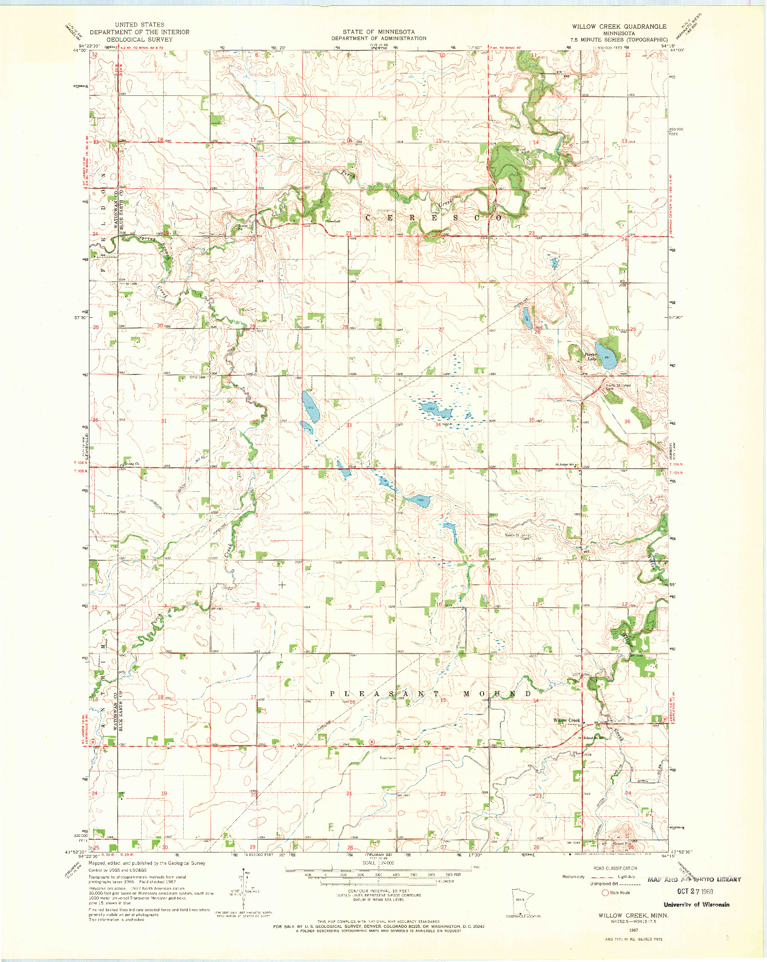 USGS 1:24000-SCALE QUADRANGLE FOR WILLOW CREEK, MN 1967