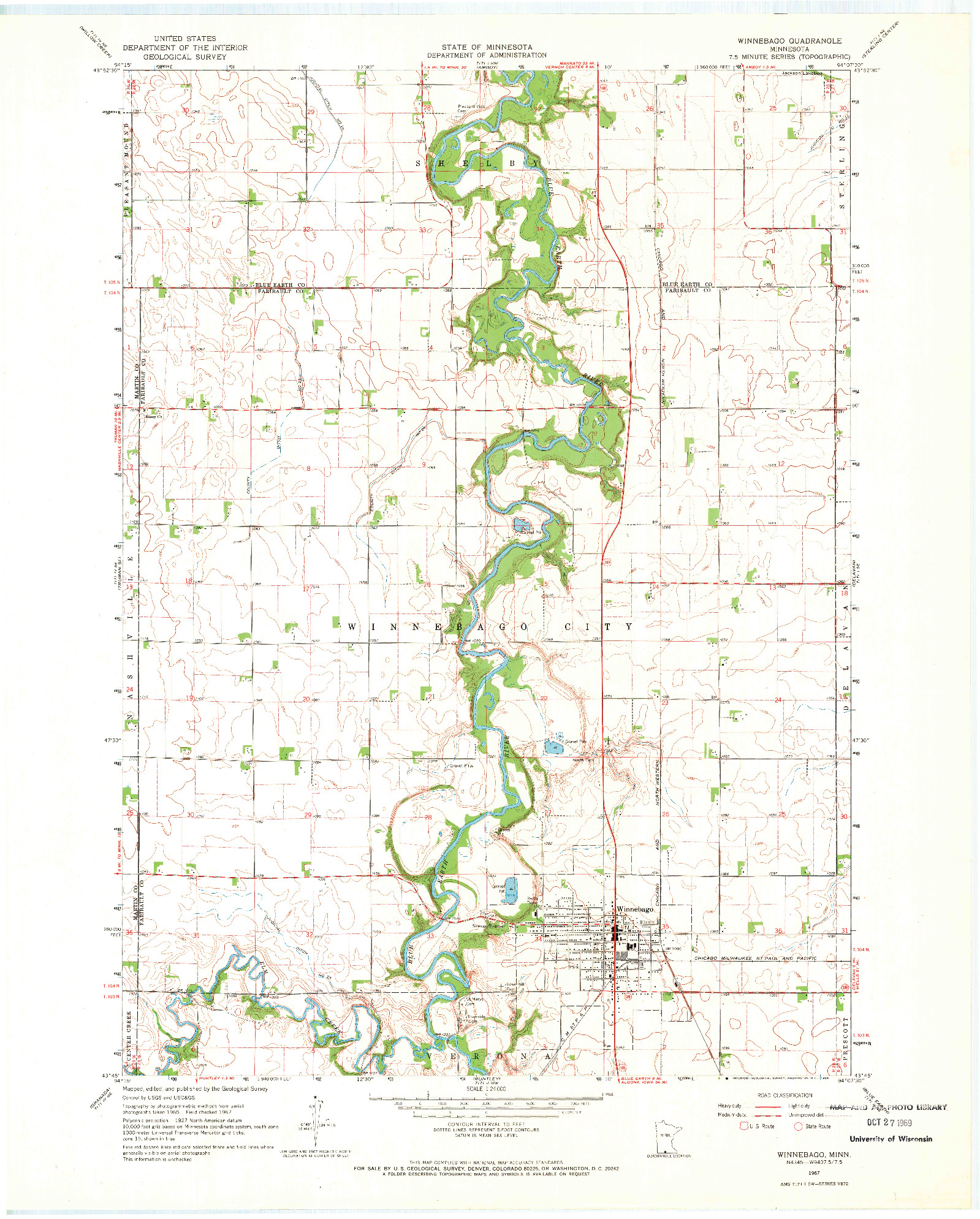 USGS 1:24000-SCALE QUADRANGLE FOR WINNEBAGO, MN 1967