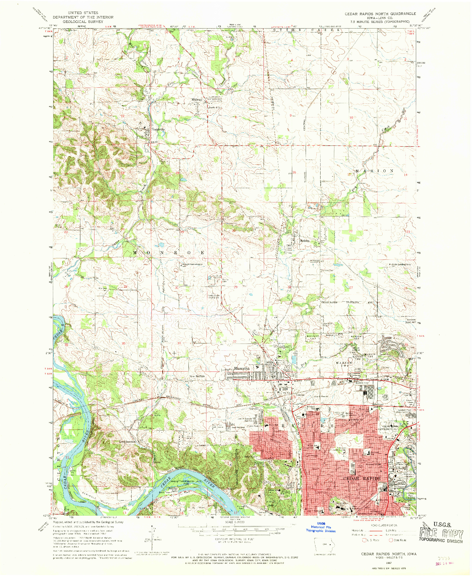 USGS 1:24000-SCALE QUADRANGLE FOR CEDAR RAPIDS NORTH, IA 1967