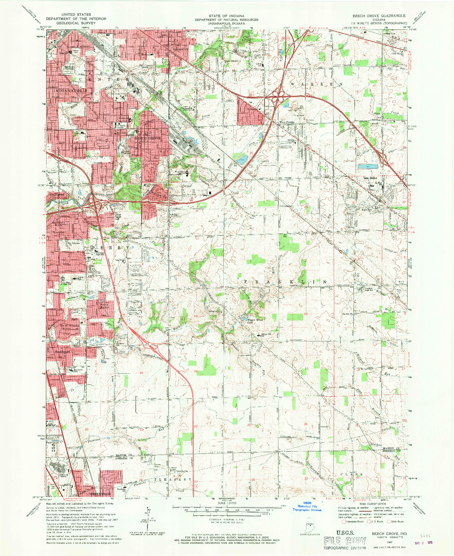 USGS 1:24000-SCALE QUADRANGLE FOR BEECH GROVE, IN 1967