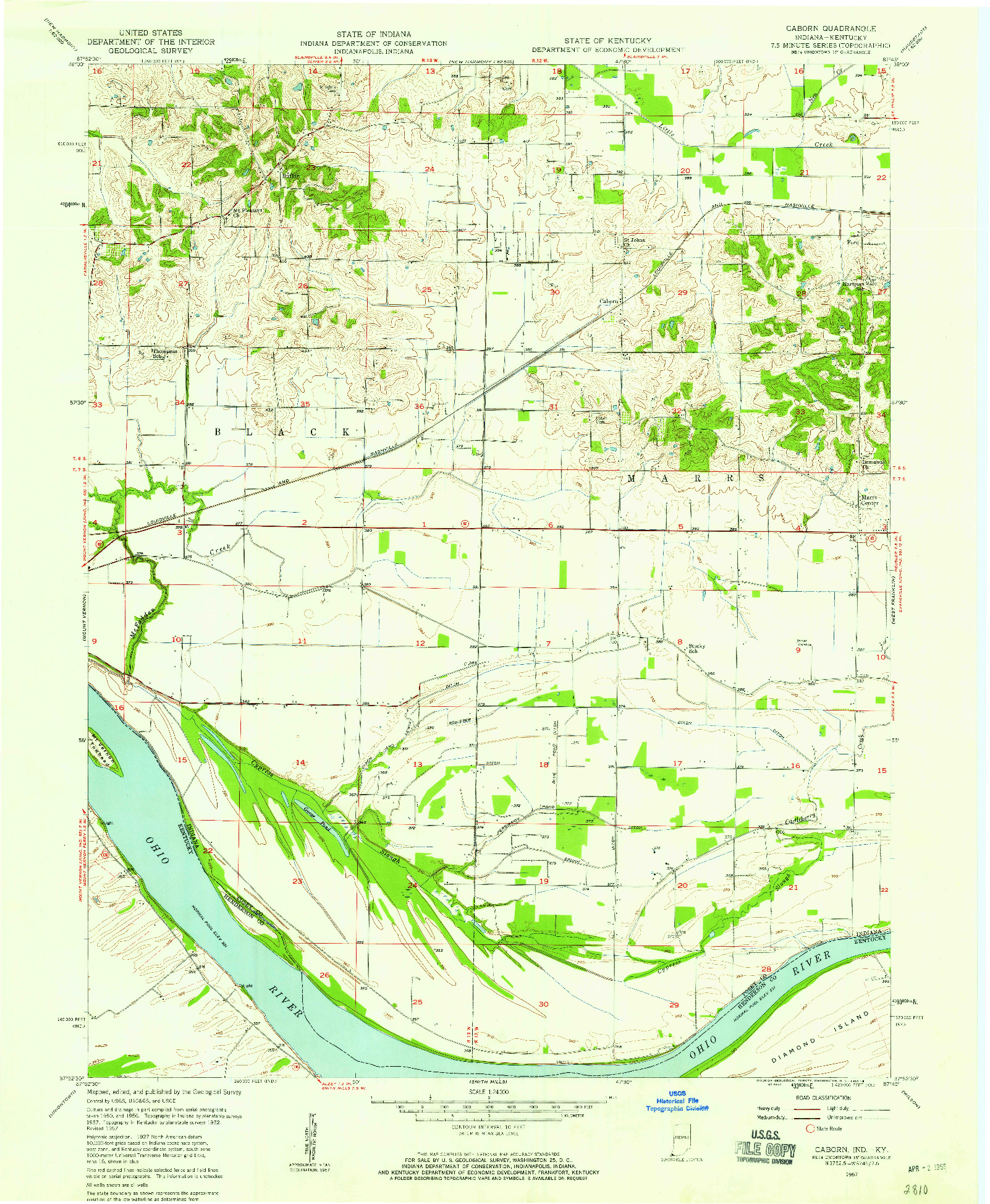 USGS 1:24000-SCALE QUADRANGLE FOR CABORN, IN 1957