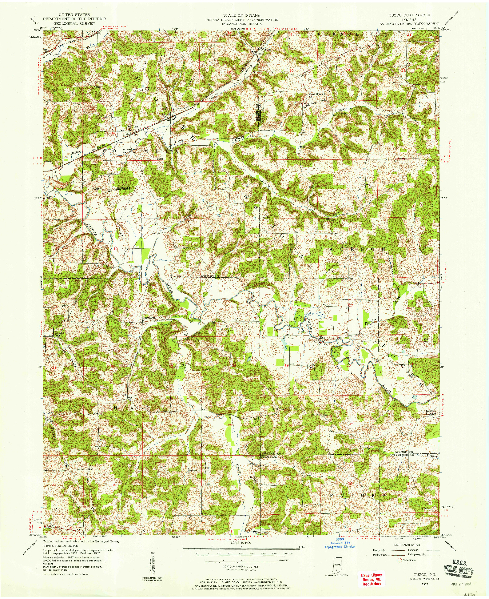 USGS 1:24000-SCALE QUADRANGLE FOR CUZCO, IN 1957