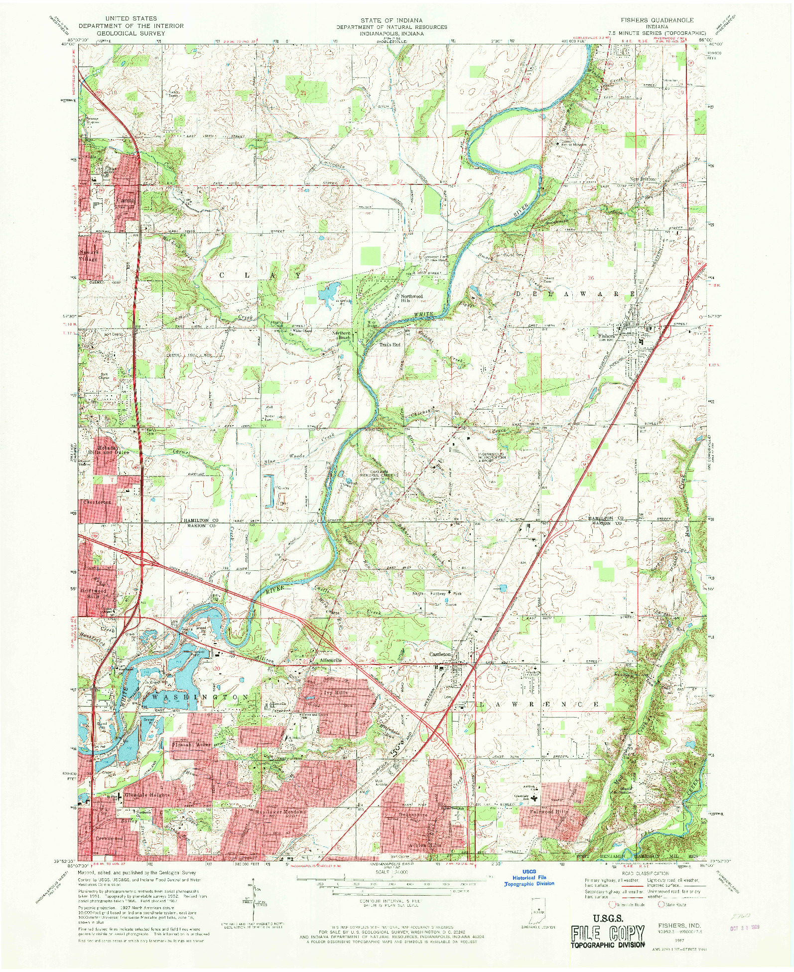USGS 1:24000-SCALE QUADRANGLE FOR FISHERS, IN 1967
