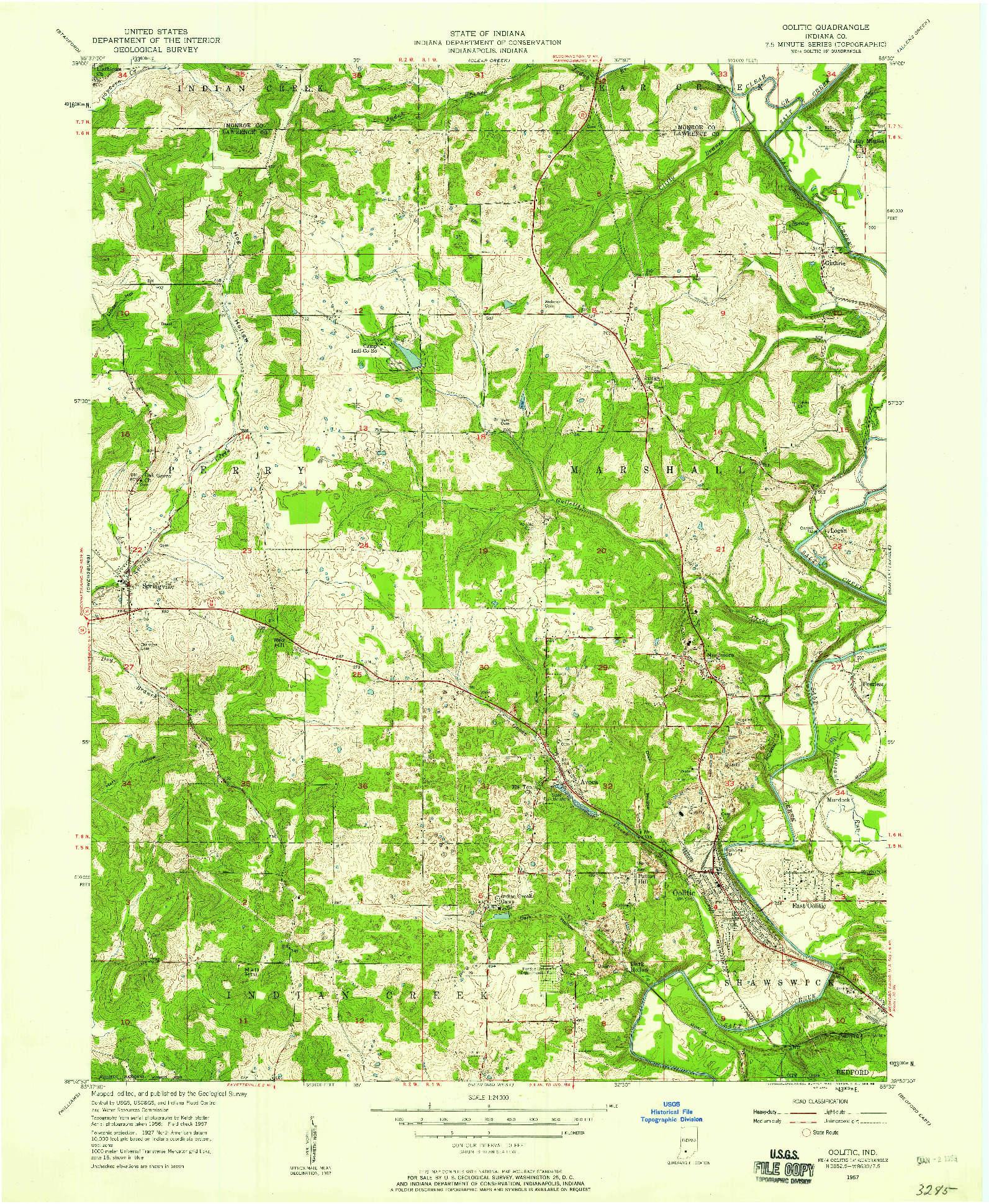 USGS 1:24000-SCALE QUADRANGLE FOR OOLITIC, IN 1957