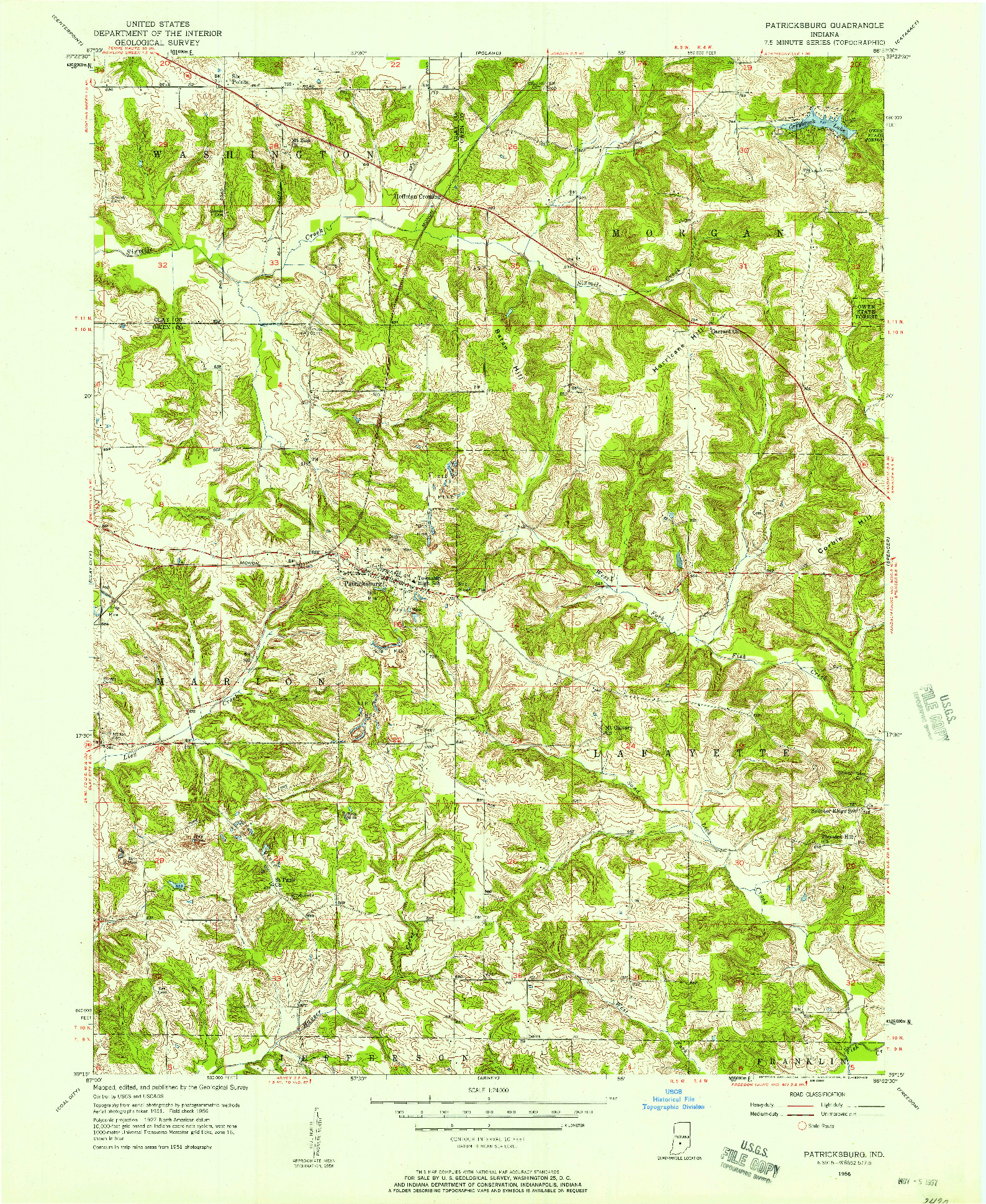 USGS 1:24000-SCALE QUADRANGLE FOR PATRICKSBURG, IN 1956