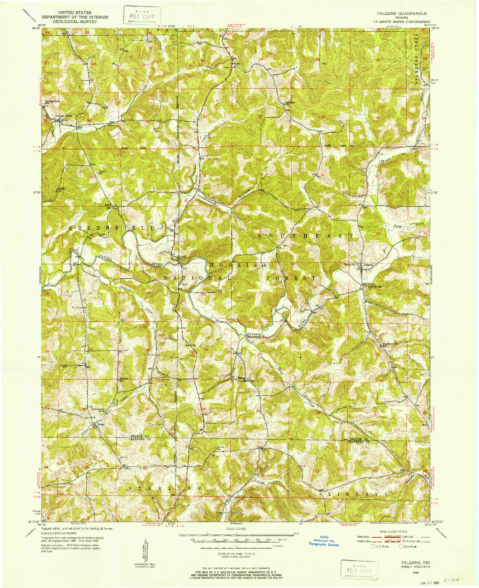 USGS 1:24000-SCALE QUADRANGLE FOR VALEENE, IN 1950