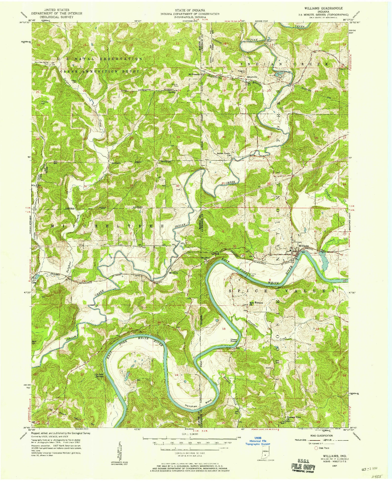 USGS 1:24000-SCALE QUADRANGLE FOR WILLIAMS, IN 1957