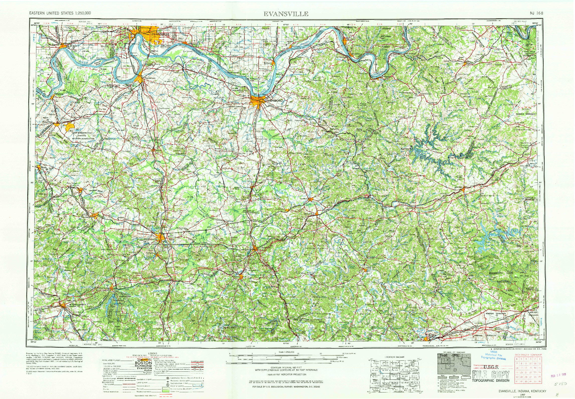 USGS 1:250000-SCALE QUADRANGLE FOR EVANSVILLE, IN 1957