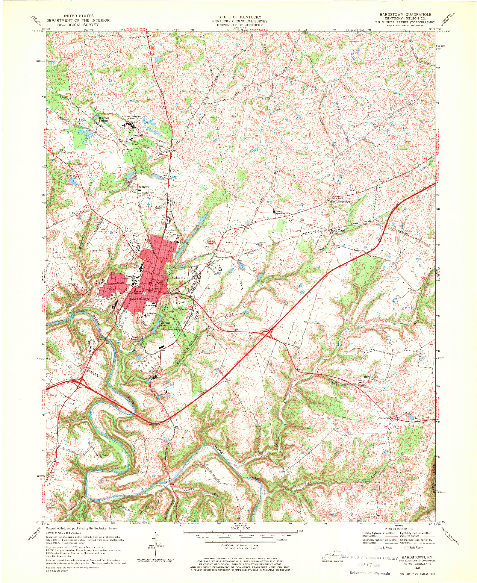USGS 1:24000-SCALE QUADRANGLE FOR BARDSTOWN, KY 1967