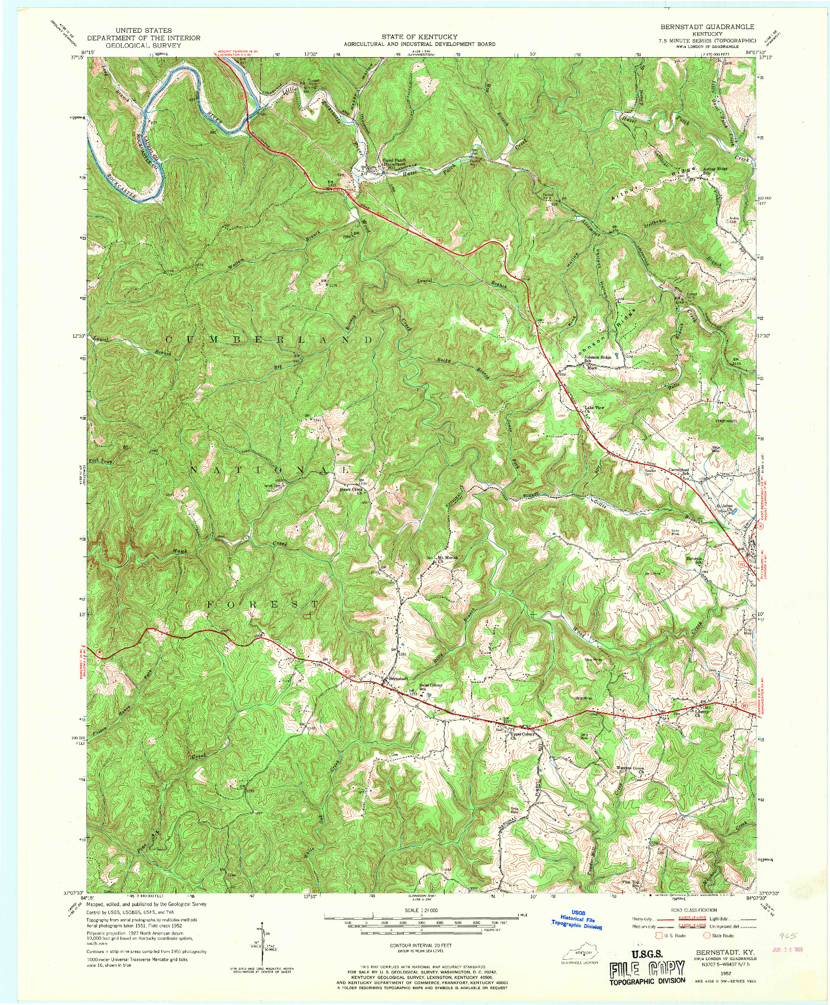 USGS 1:24000-SCALE QUADRANGLE FOR BERNSTADT, KY 1952