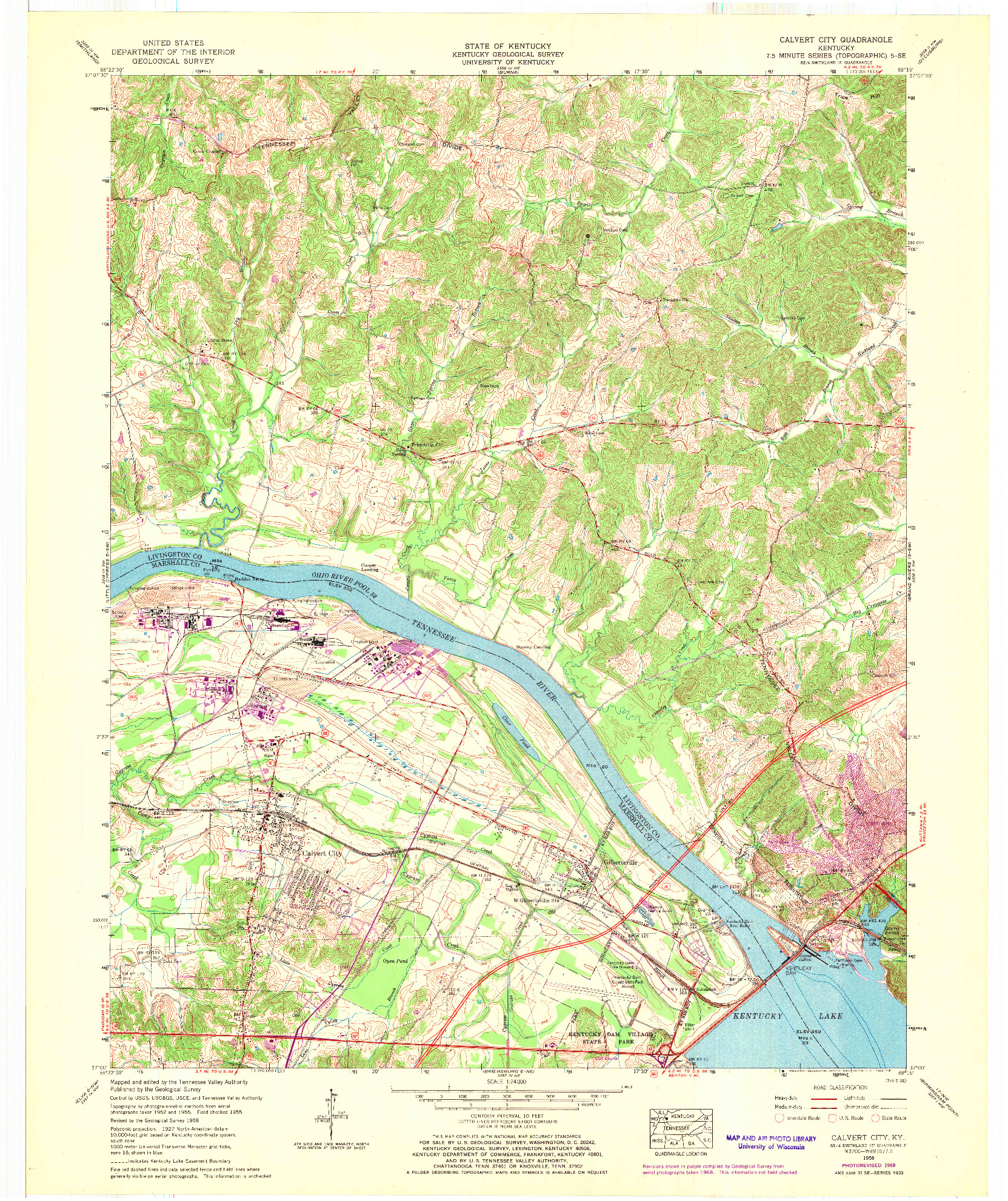 USGS 1:24000-SCALE QUADRANGLE FOR CALVERT CITY, KY 1958